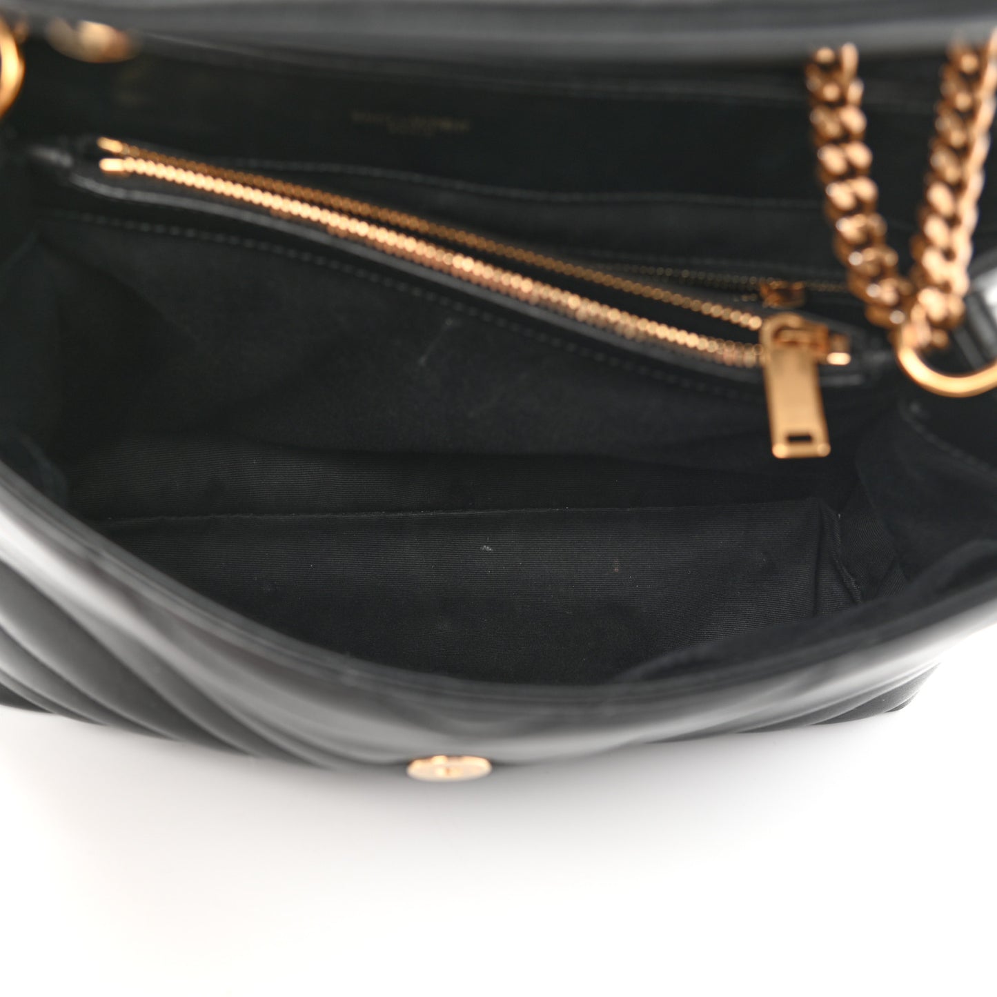 Calfskin Y Quilted Monogram Medium Loulou Chain Satchel Black
