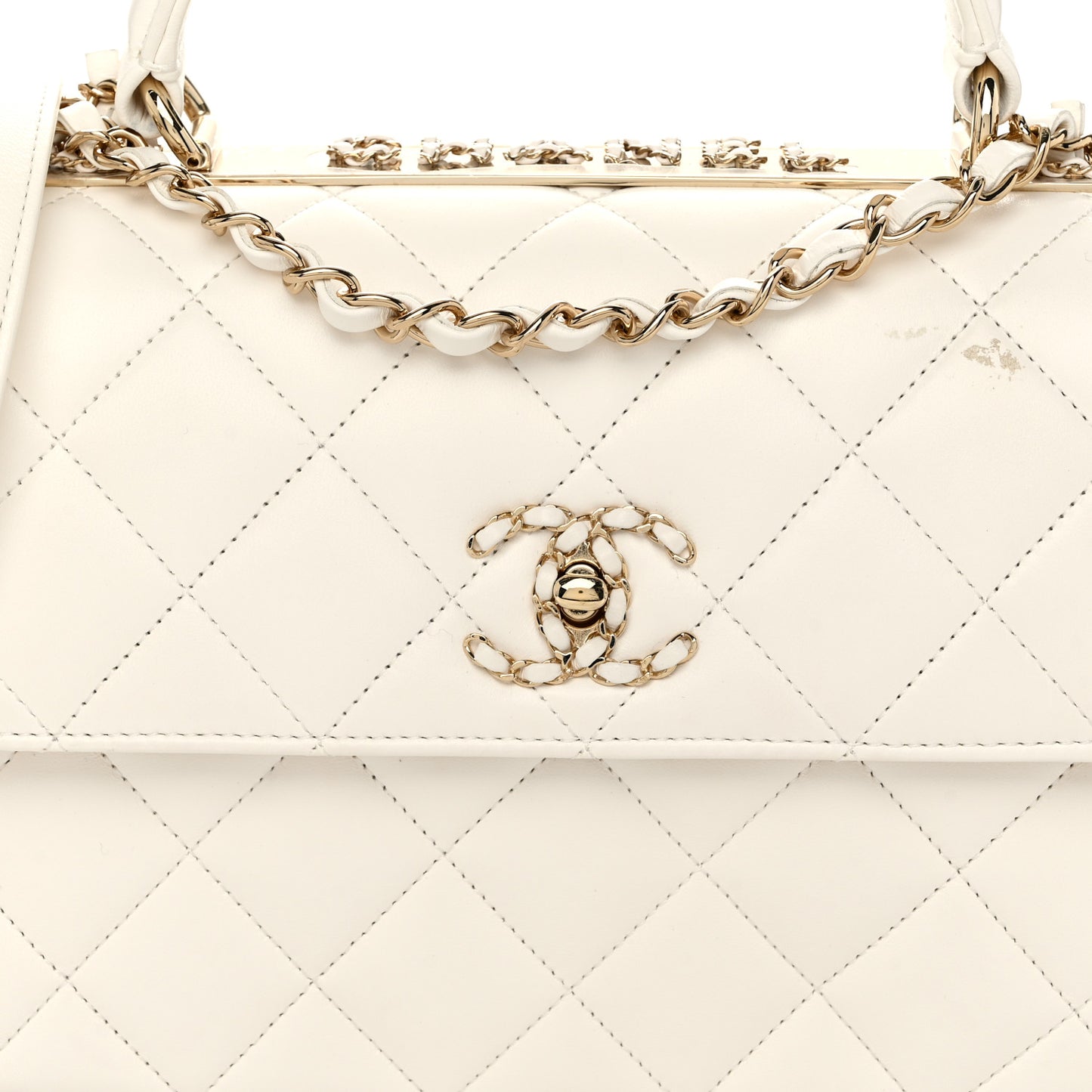 Lambskin Quilted Small Trendy Chain CC Flap Dual Handle Bag White