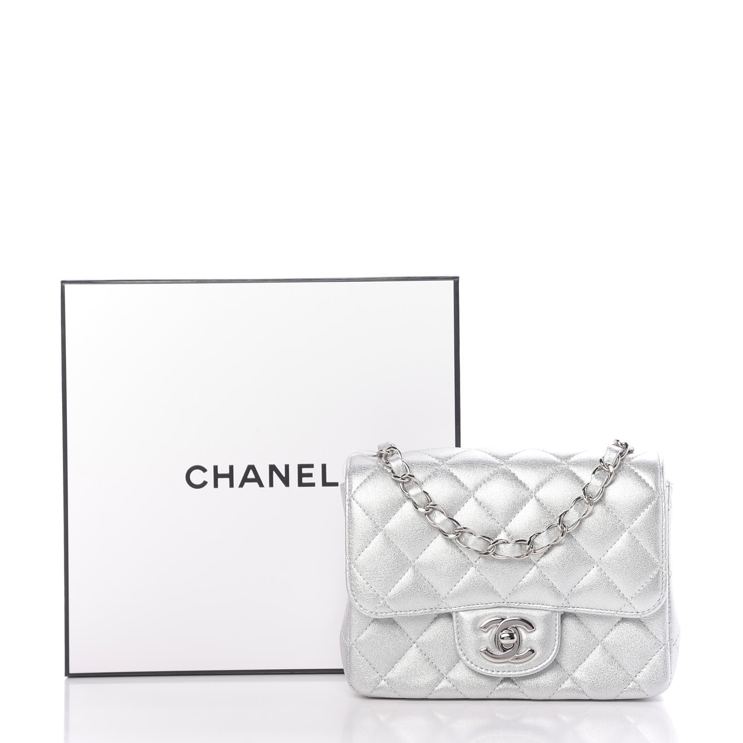 Chanel Metallic Lambskin Quilted Mini Square Flap Silver 10 of 10