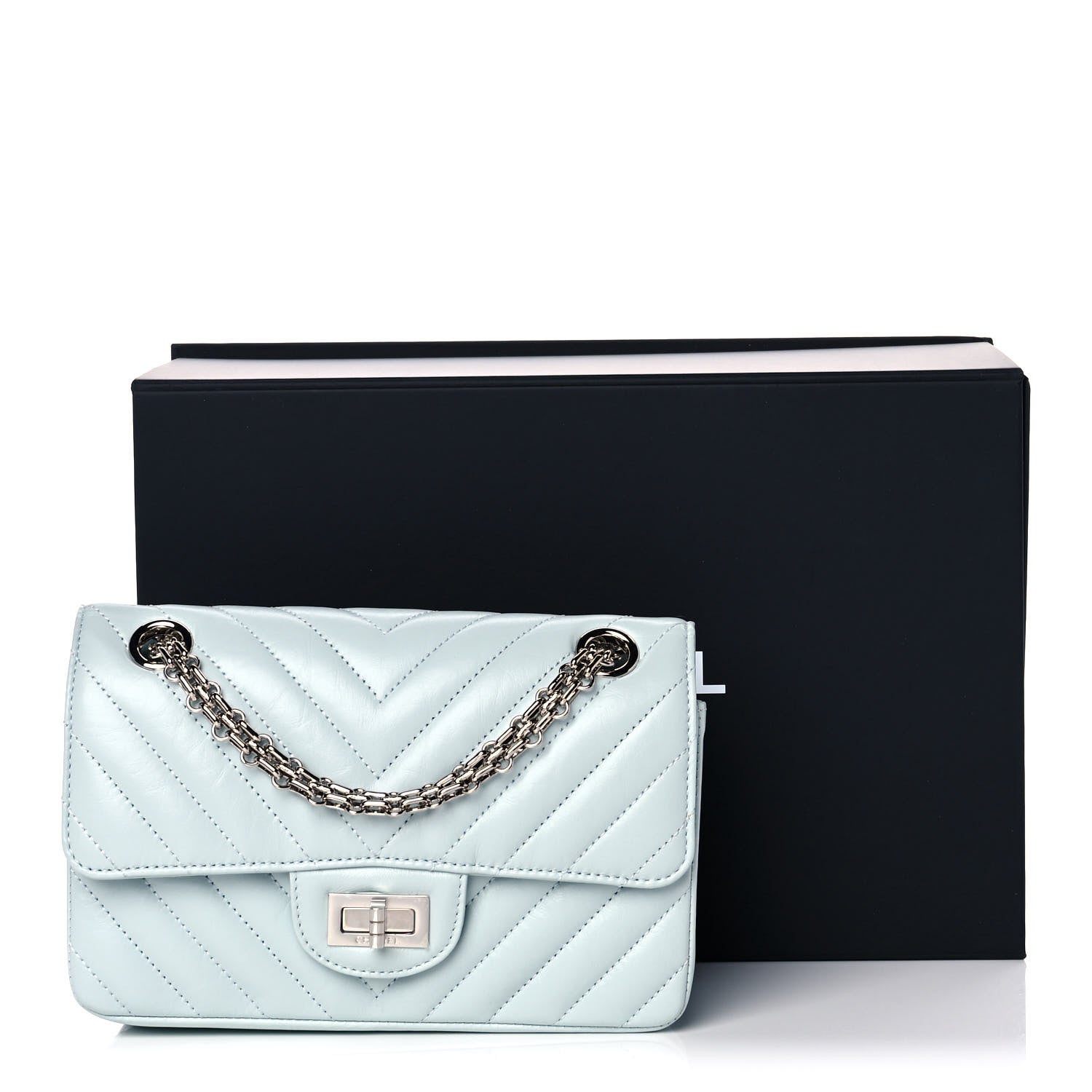 Chanel Aged Calfskin Chevron Quilted 2.55 Reissue Mini Flap Light Blue 12 of 12