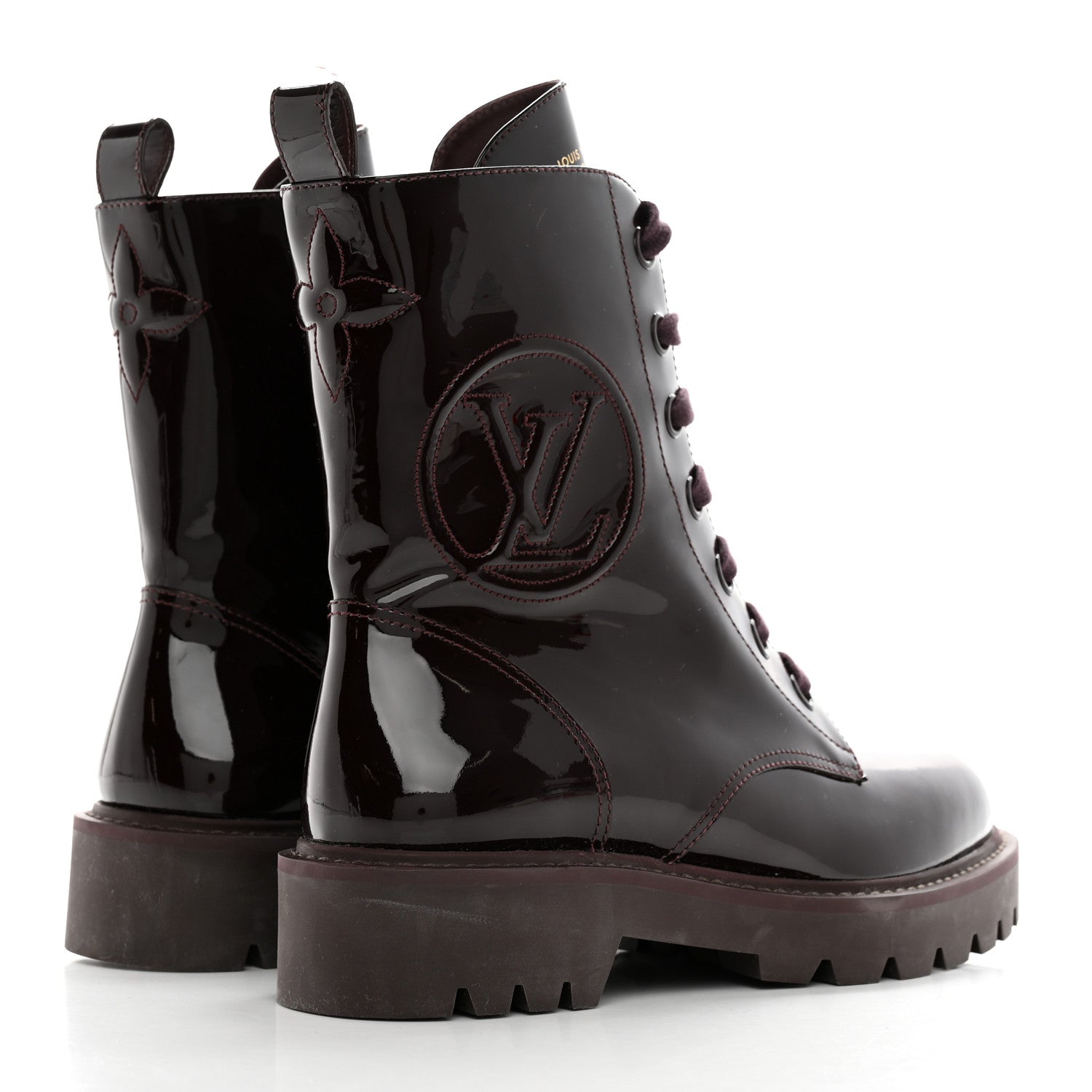 Louis Vuitton Patent Territory Ranger Boots 37.5 Bordeaux 4 of 16