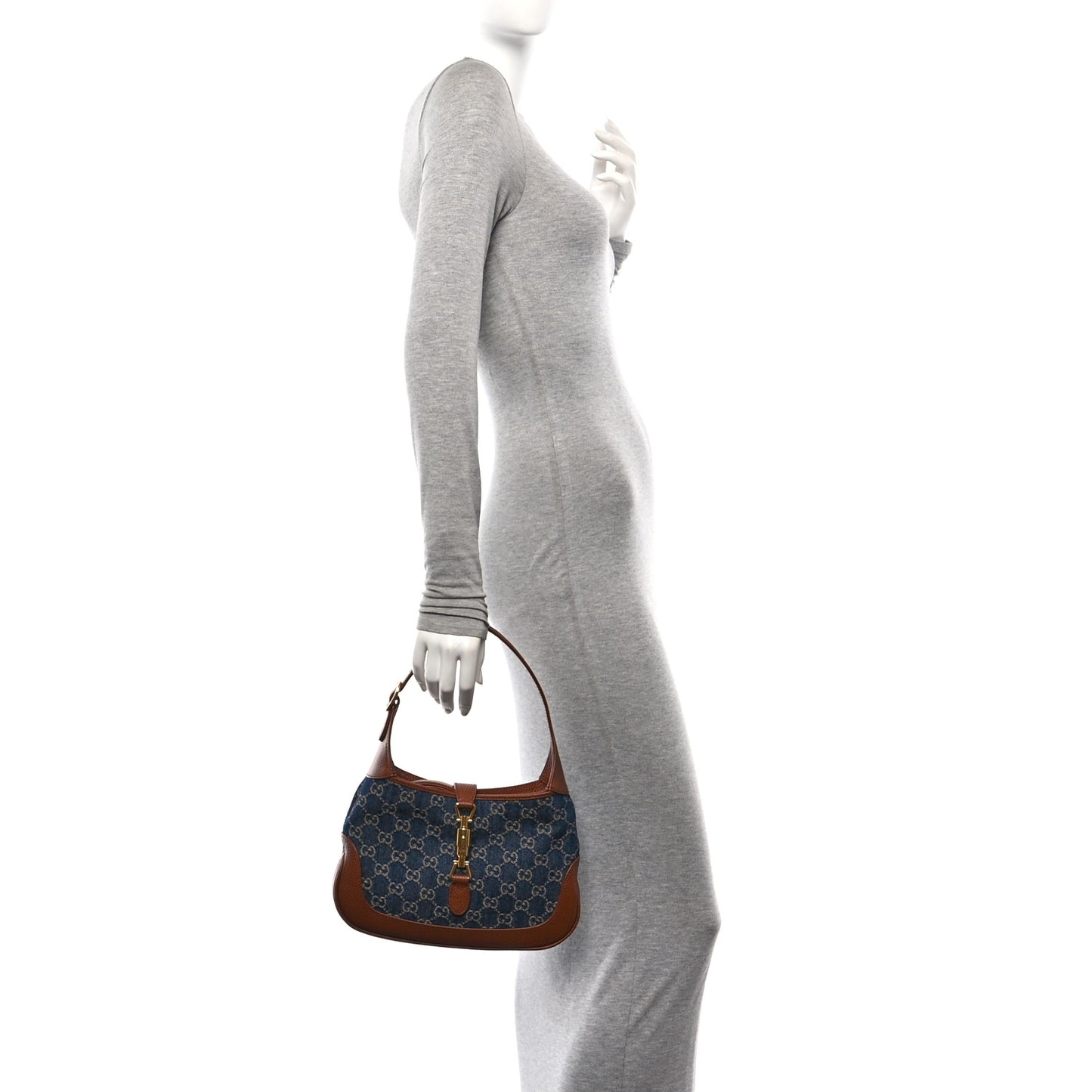 New Denim GG Monogram Calfskin Small Jackie 1961 Hobo Blue Tea Cuir