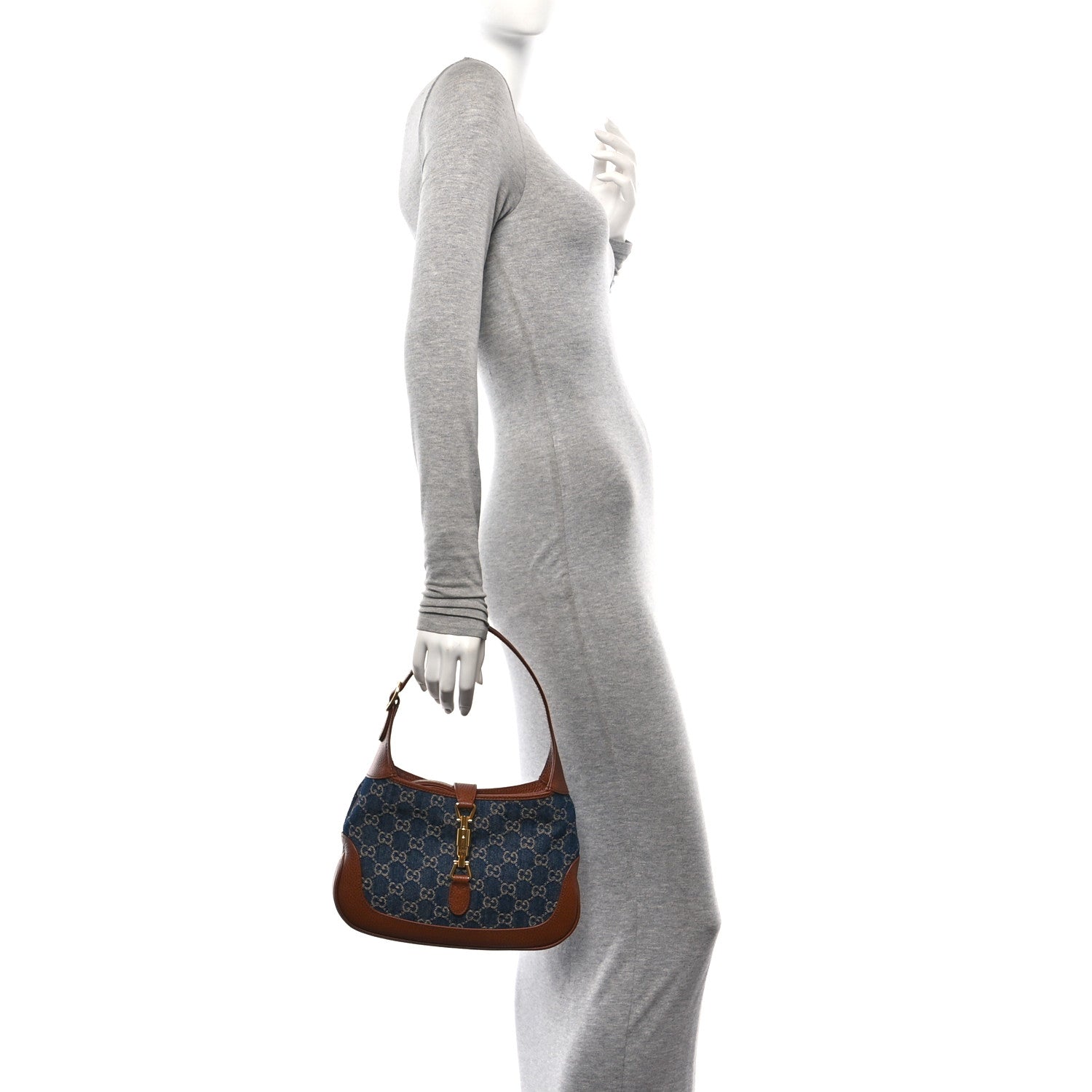 Gucci New Denim GG Monogram Calfskin Small Jackie 1961 Hobo Blue Tea Cuir 2 of 10