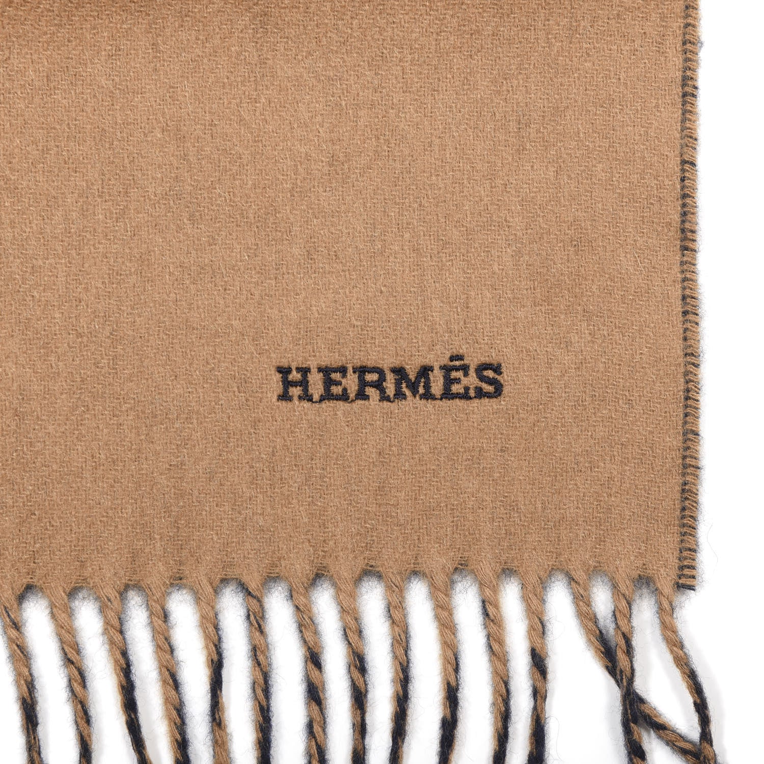Hermes Cashmere Recto Verso Muffler Camel Marine 4 of 4