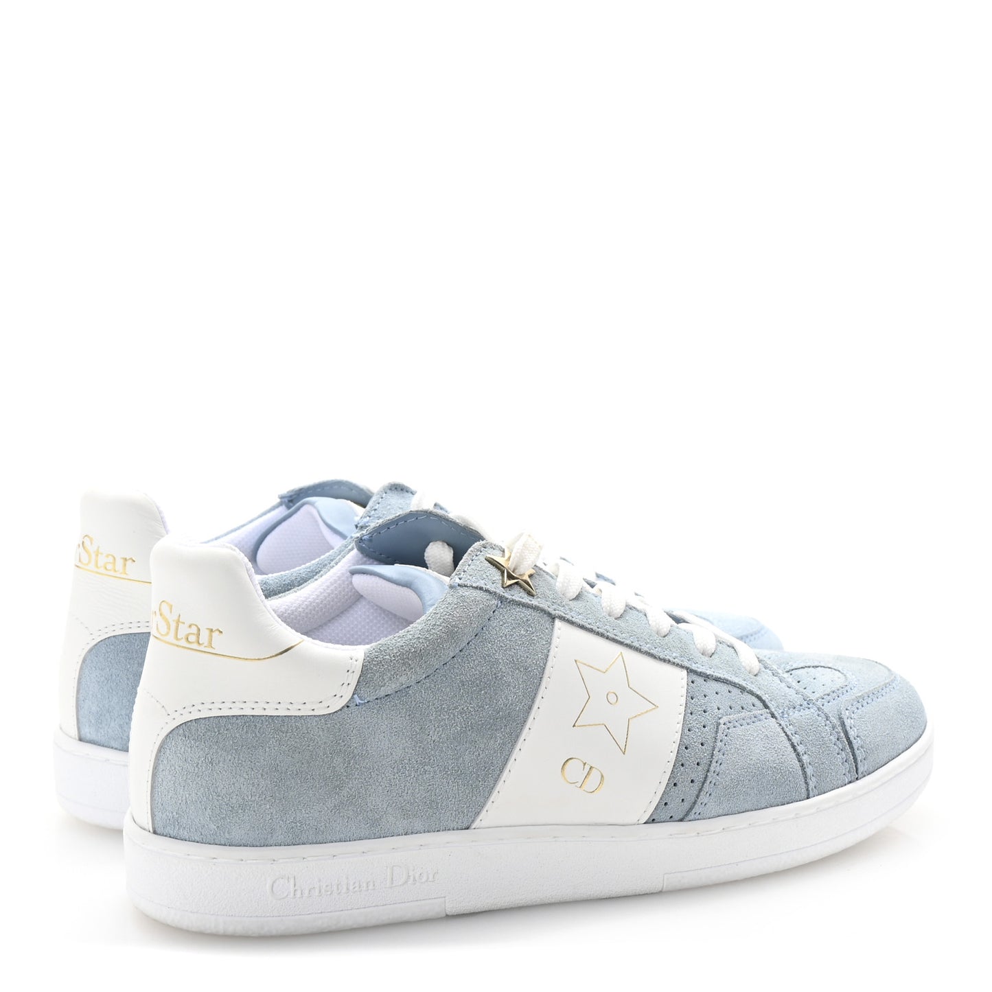 Calfskin Suede Dior Star Low Top Sneakers 35 White Blue