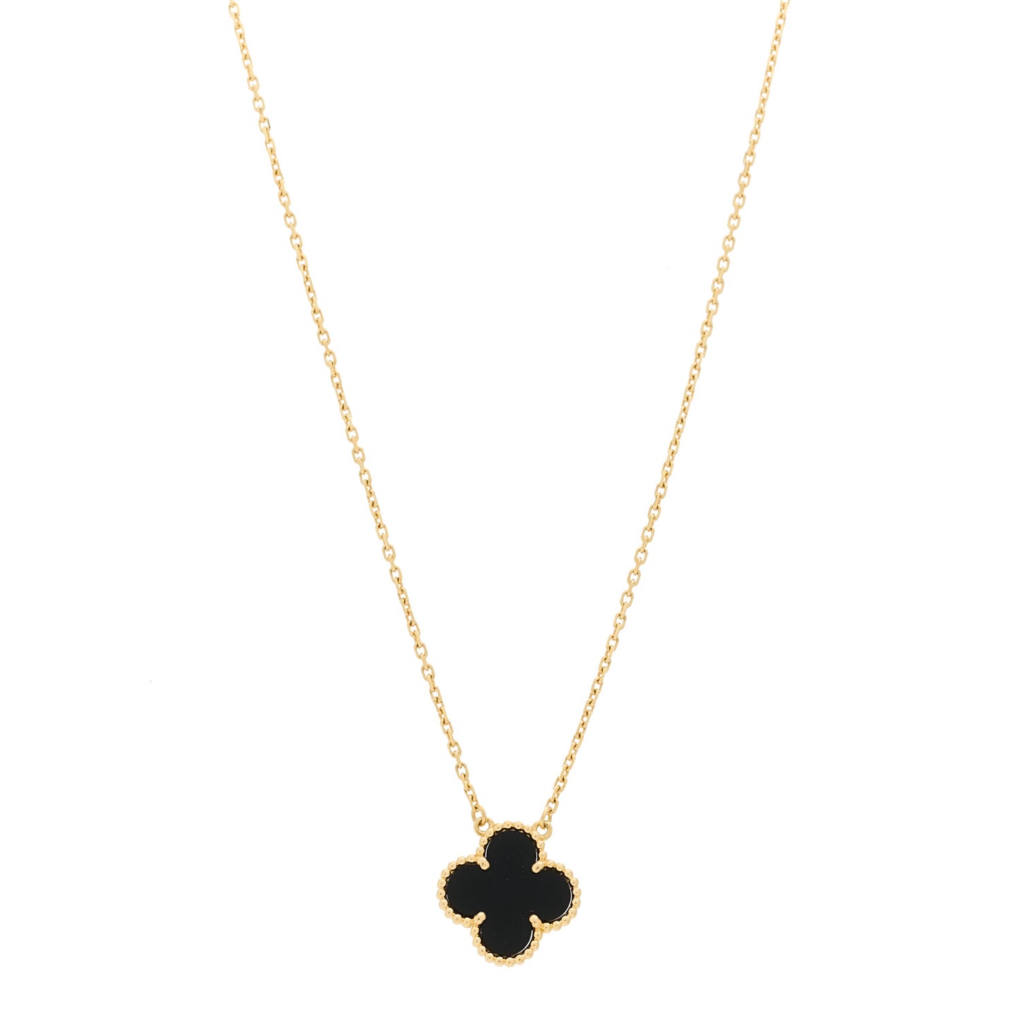 18K Yellow Gold Black Onyx Vintage Alhambra Pendant Necklace