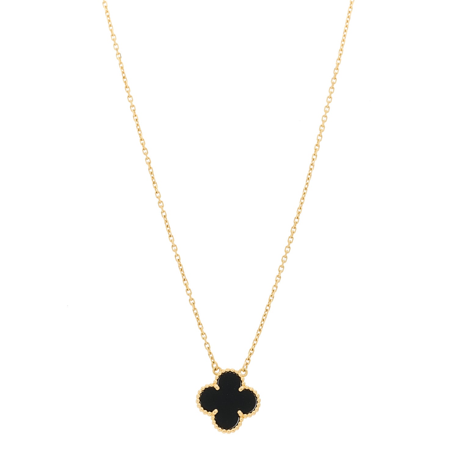 Van Cleef & Arpels 18K Yellow Gold Black Onyx Vintage Alhambra Pendant Necklace 1 of 6