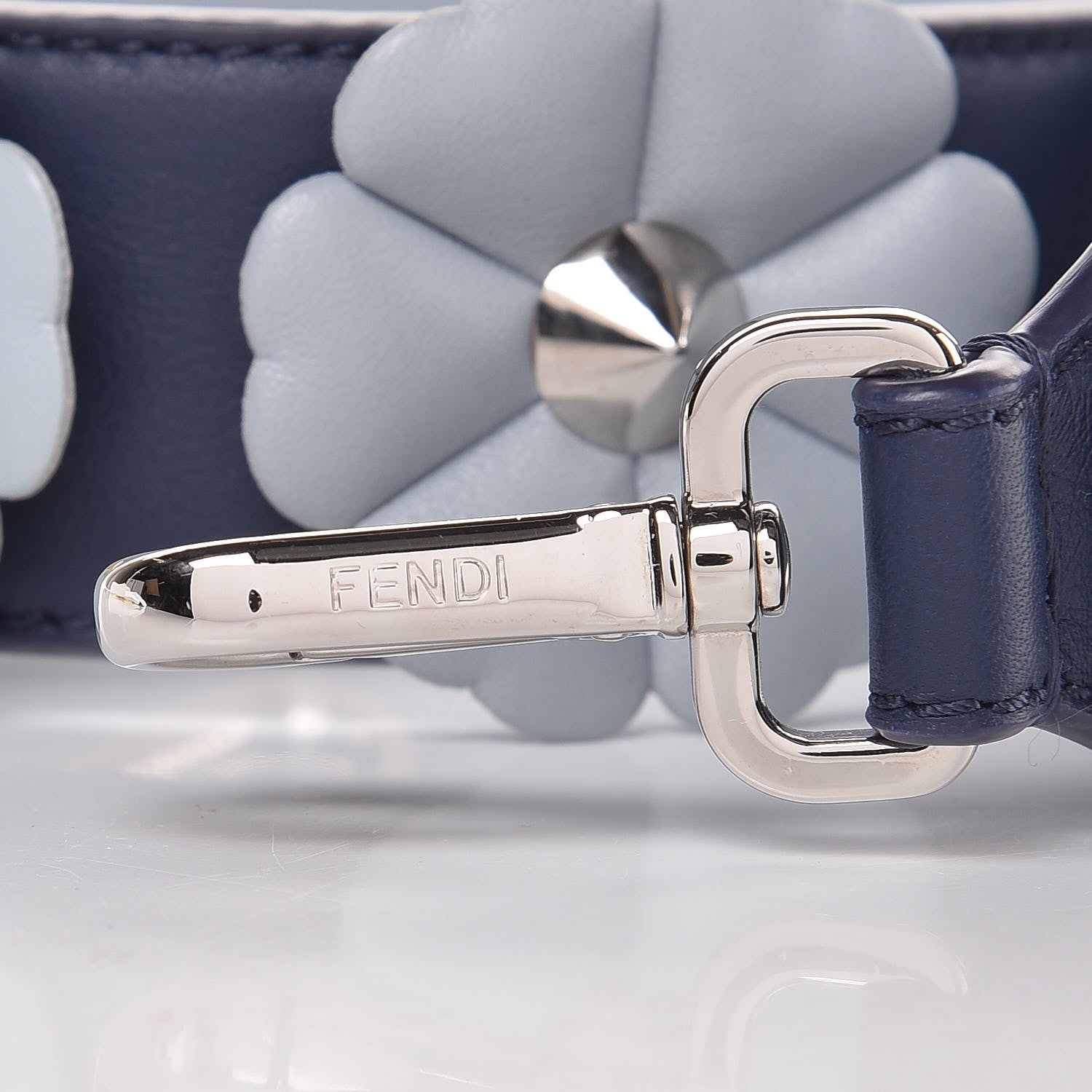 Fendi Vitello Dolce Flowerland Bi-Color Studded Strap You Blueberry Azzurro Polvere Multicolor 4 of 6