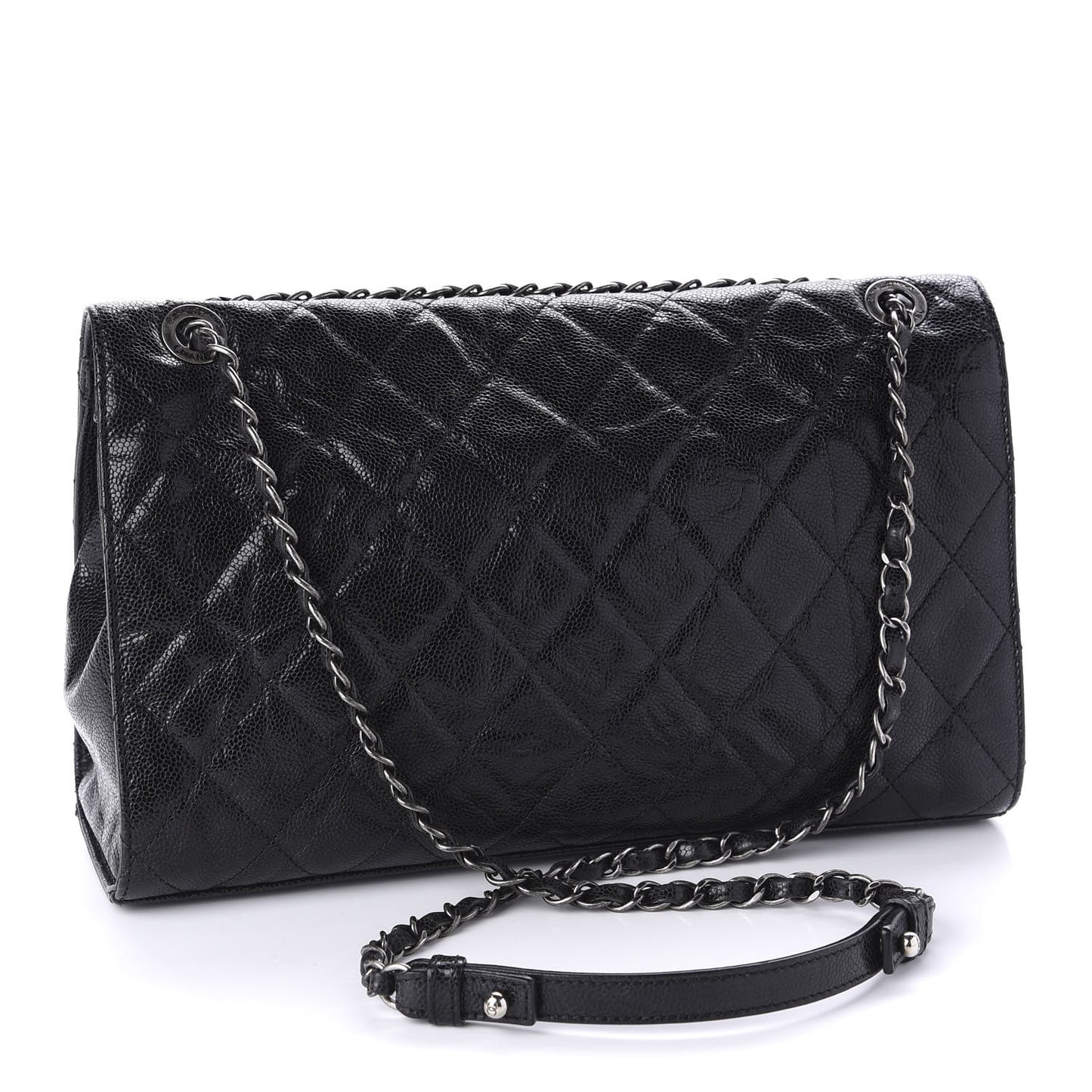 Crumpled Grained Calfskin Jumbo CC Crave Flap Black