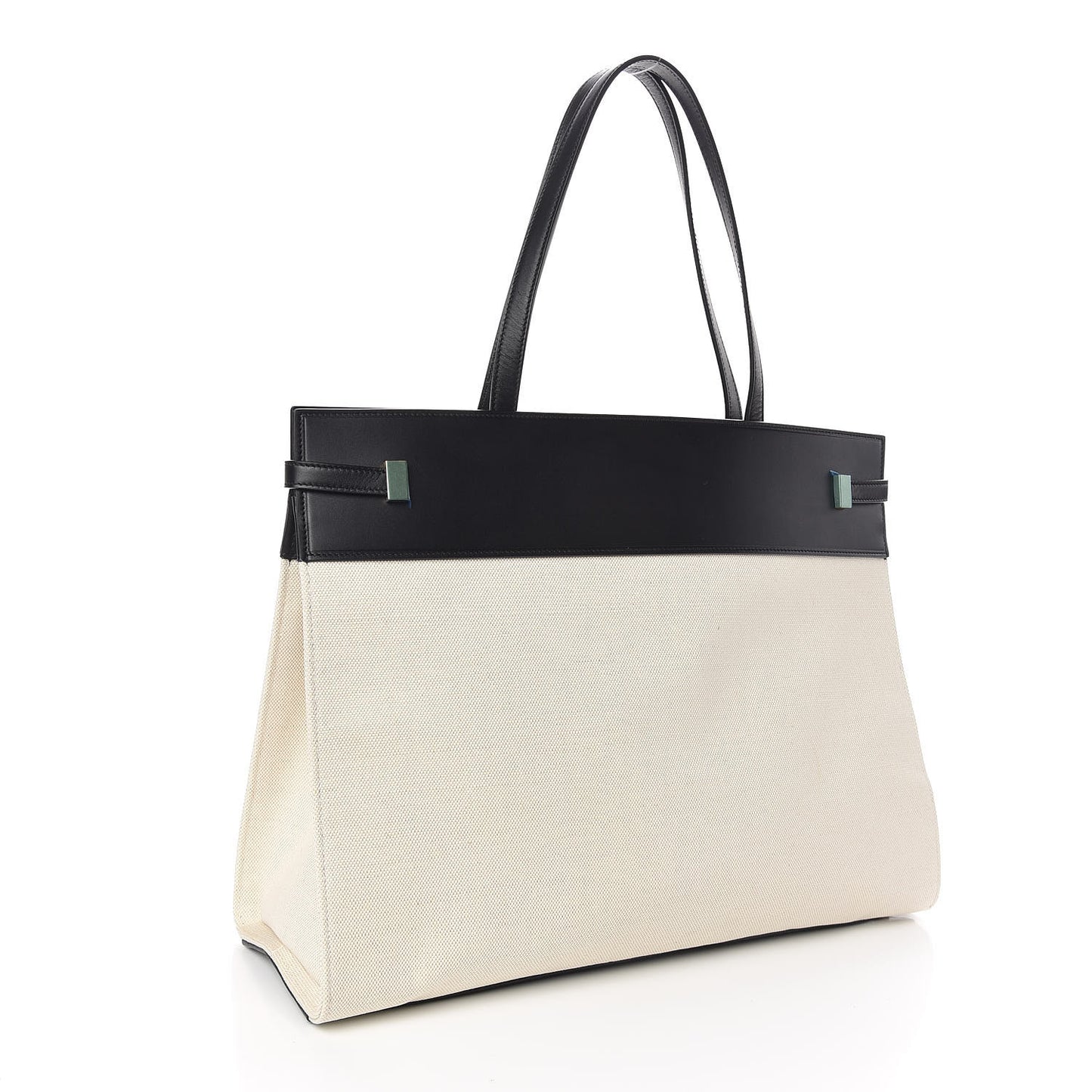 Canvas Calfskin Medium Manhattan Shopper Tote Natural Black