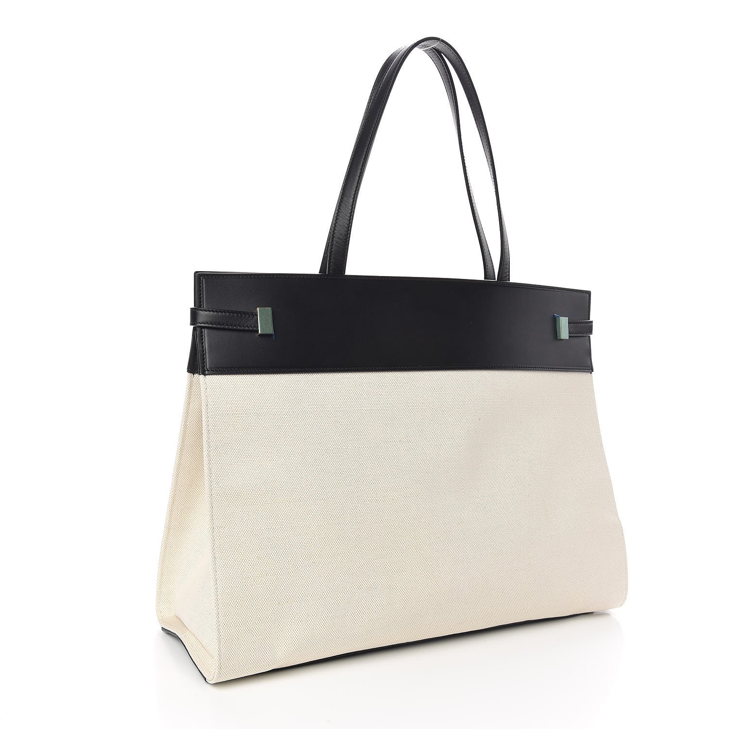 Saint Laurent Canvas Calfskin Medium Manhattan Shopper Tote Natural Black 3 of 9