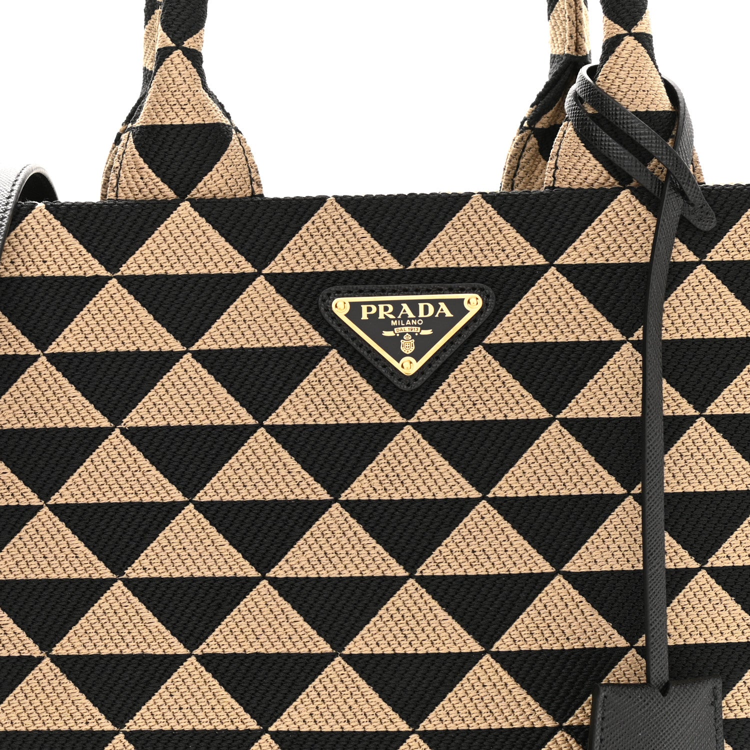 Prada Jacquard Saffiano Triangolo Symbole Embroidered Small Tote Black Corda 8 of 10