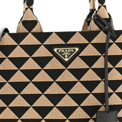 Prada Jacquard Saffiano Triangolo Symbole Embroidered Small Tote Black Corda 8 of 10