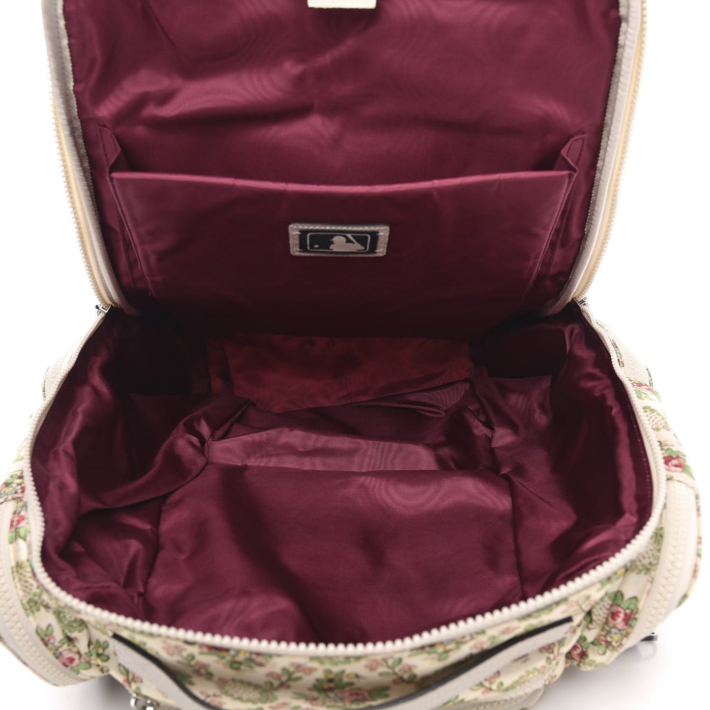 X MLB Satin Floral Print NY Yankees Patch Backpack Ivory Green
