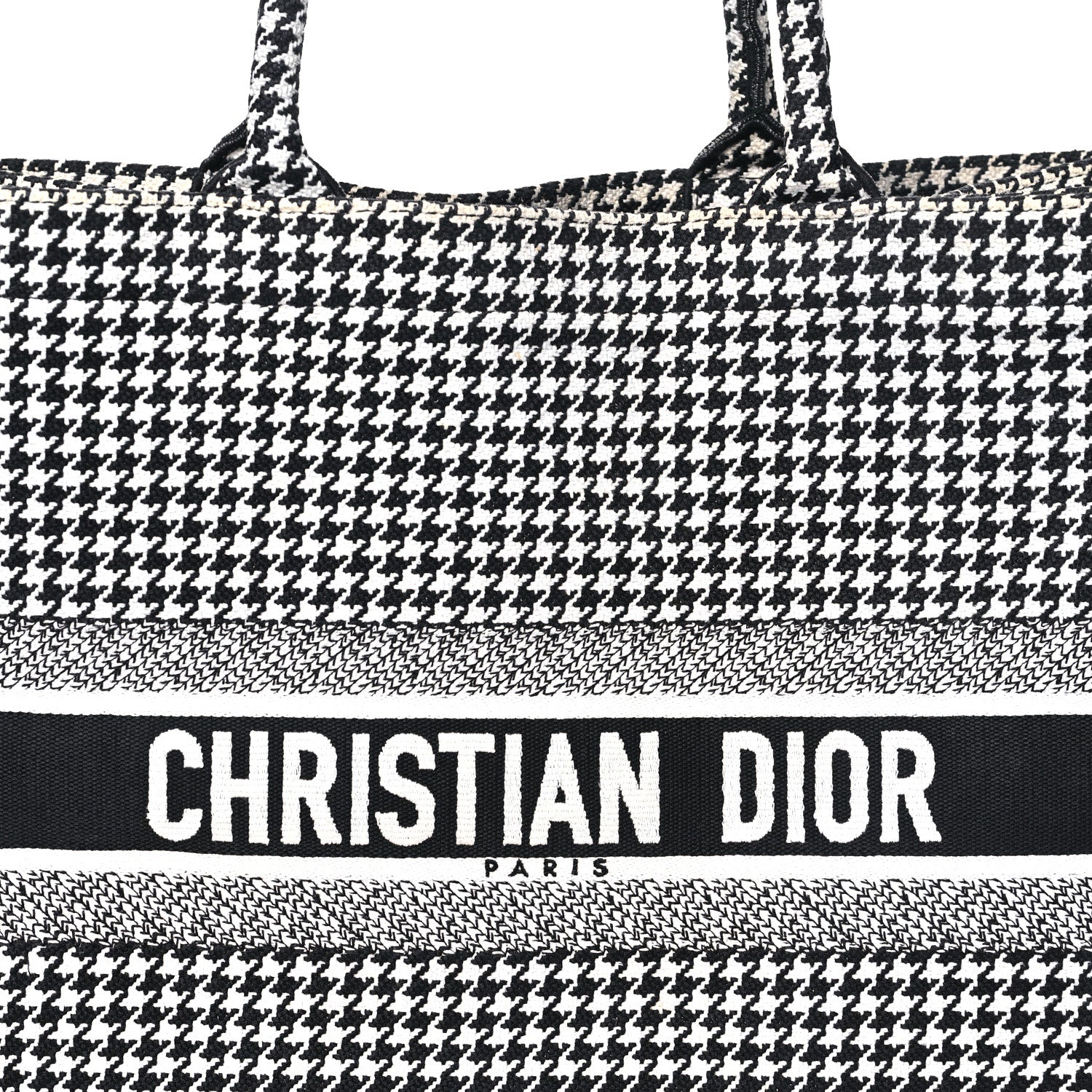 Christian Dior Canvas Houndstooth Embroidered Large Book Tote Black White 8 of 16