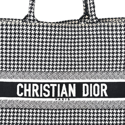 Christian Dior Canvas Houndstooth Embroidered Large Book Tote Black White 8 of 16