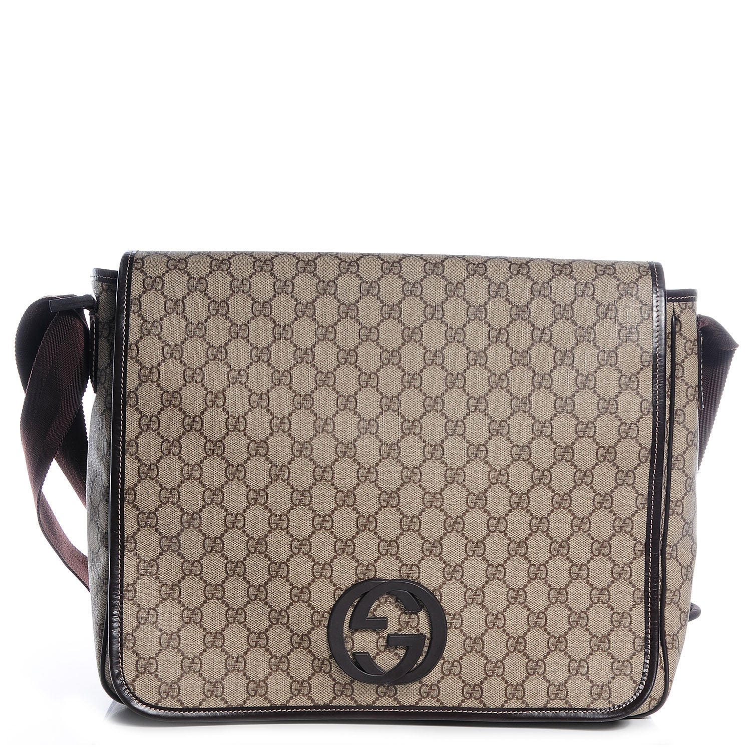 Gucci GG Supreme Monogram Large Interlocking G Flap Messenger Bag Beige Dark Brown 1 of 8