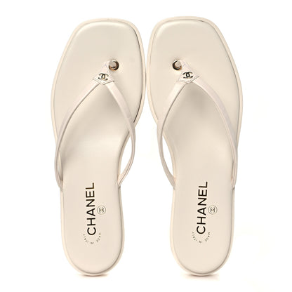Chanel Goatskin CC Times Square Thong Sandals 42 White 2 of 10