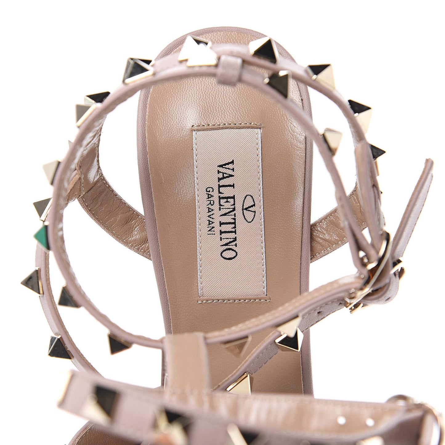 Pebbled Calfskin Rockstud Ankle Strap 65mm Pumps 36 Poudre