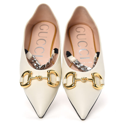 Gucci Nappa Lumiere Deva Horsebit Chain Embellished Flats 36.5 Dusty White 4 of 11