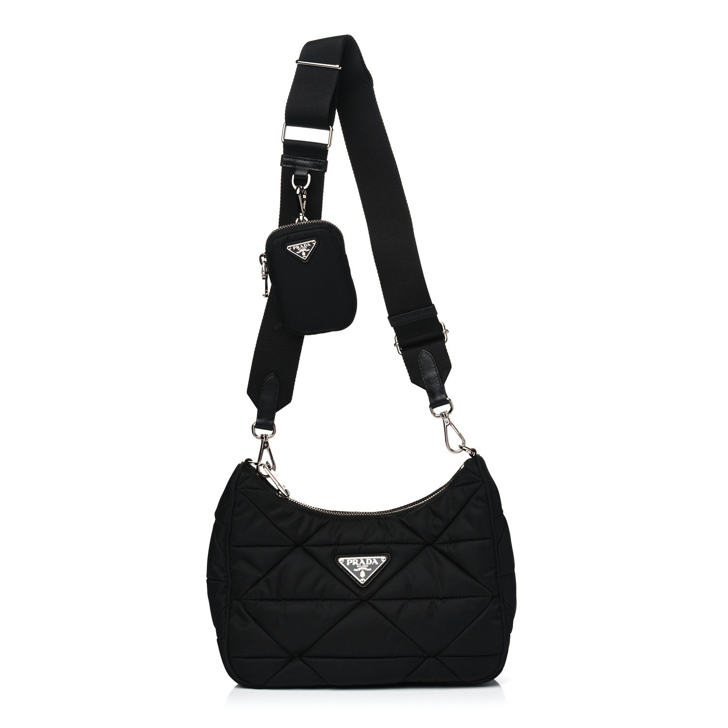 Prada Re-Nylon Triangle Padded Patchwork Shoulder Bag Black 1 of 4
