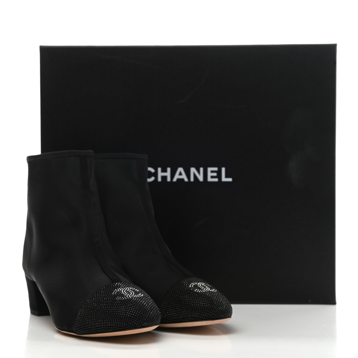 Chanel Mesh Suede Cap Toe Embellished Short Boots 38 Black 9 of 9