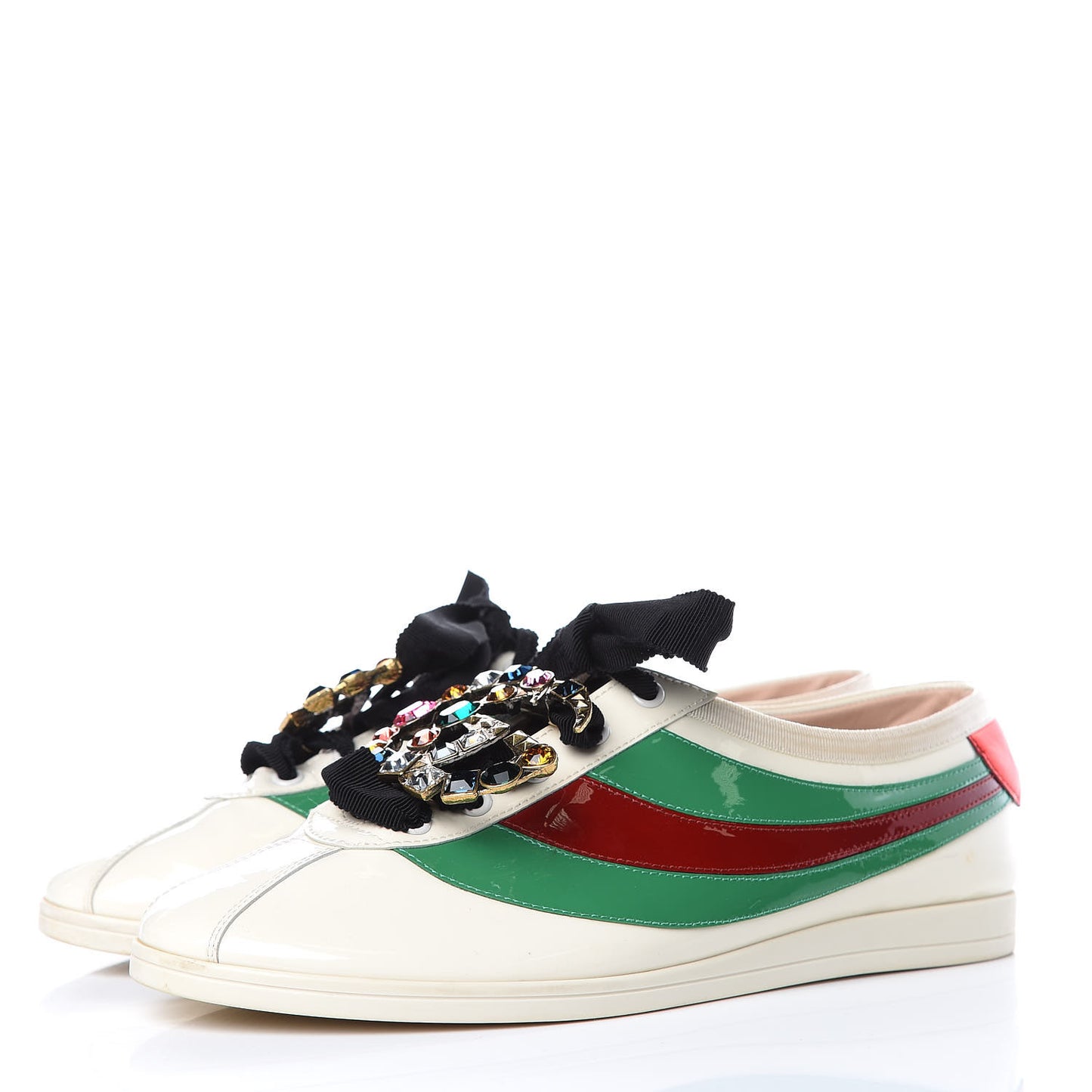 Patent Crystal Web GG Womens Falacer Sneakers 40 Mystic White New Shamarock Red