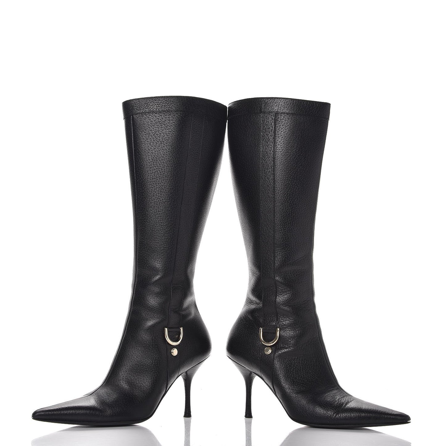 Calfskin D Ring Knee High Boots 7.5 Black