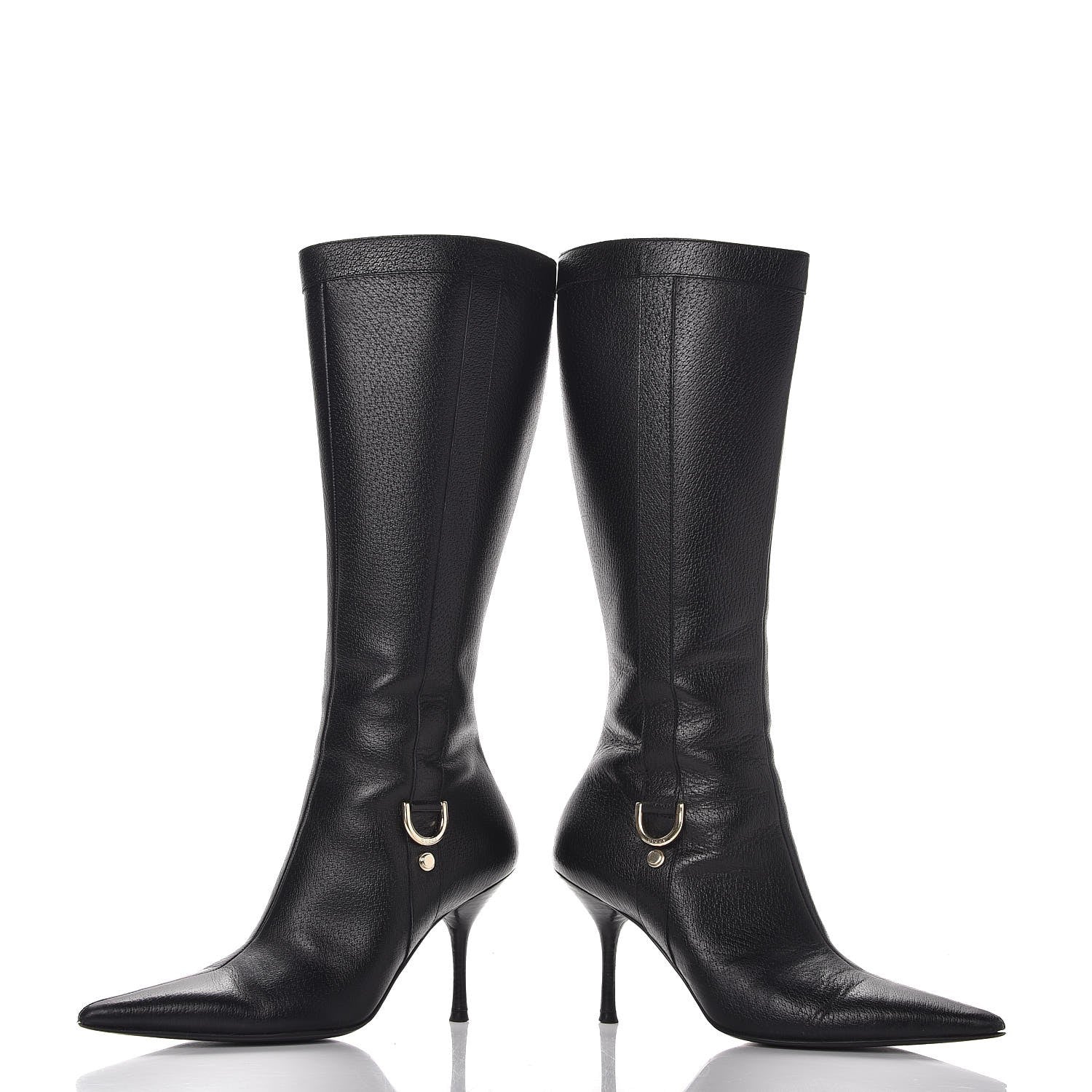 Gucci Calfskin D Ring Knee High Boots 7.5 Black 5 of 12