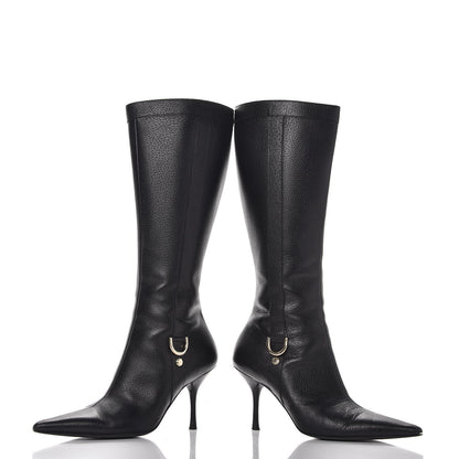 Gucci Calfskin D Ring Knee High Boots 7.5 Black 5 of 12