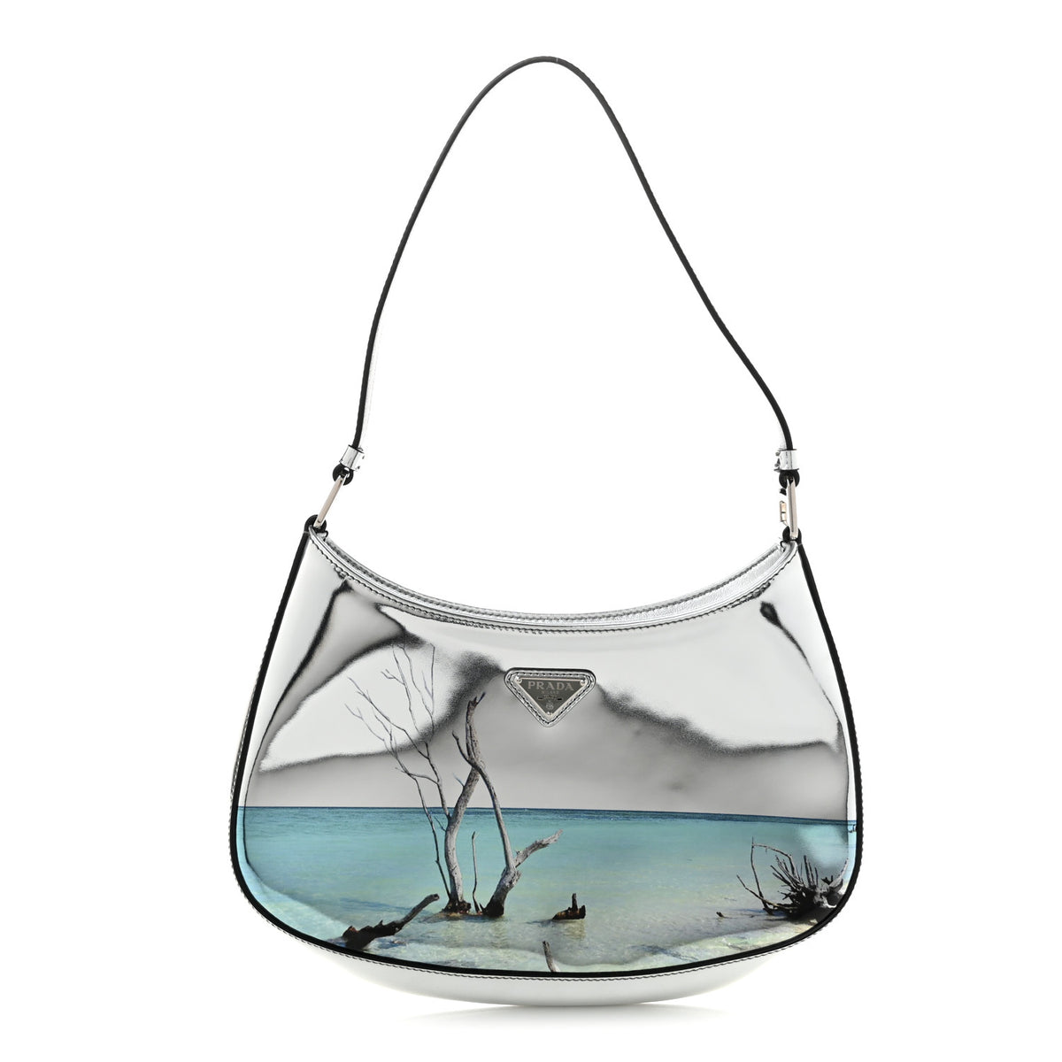 Prada Spazzolato Ocean Print Cleo Shoulder Bag Argento 1 of 11