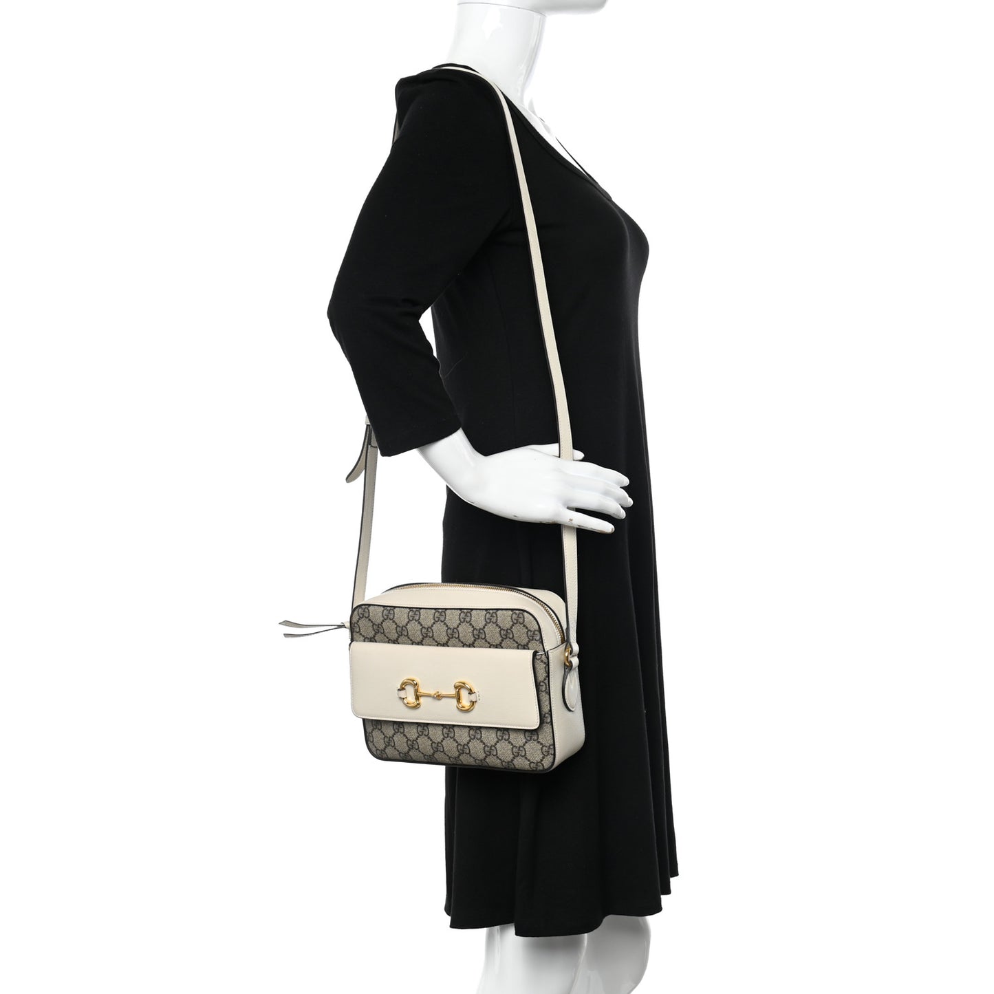 GG Supreme Monogram Small Horsebit 1955 Shoulder Bag Beige Mystic White