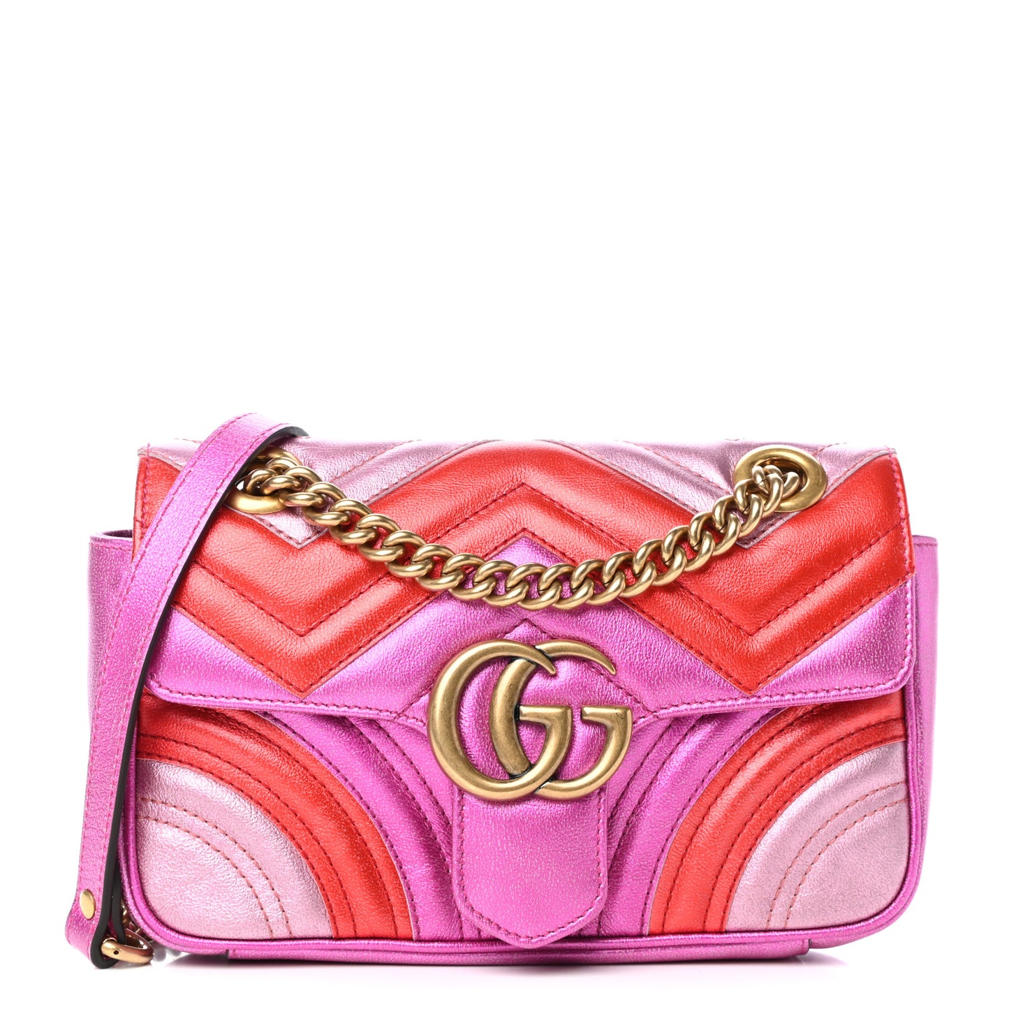 Metallic Calfskin Matelasse Mini GG Marmont Shoulder Bag Fuchsia