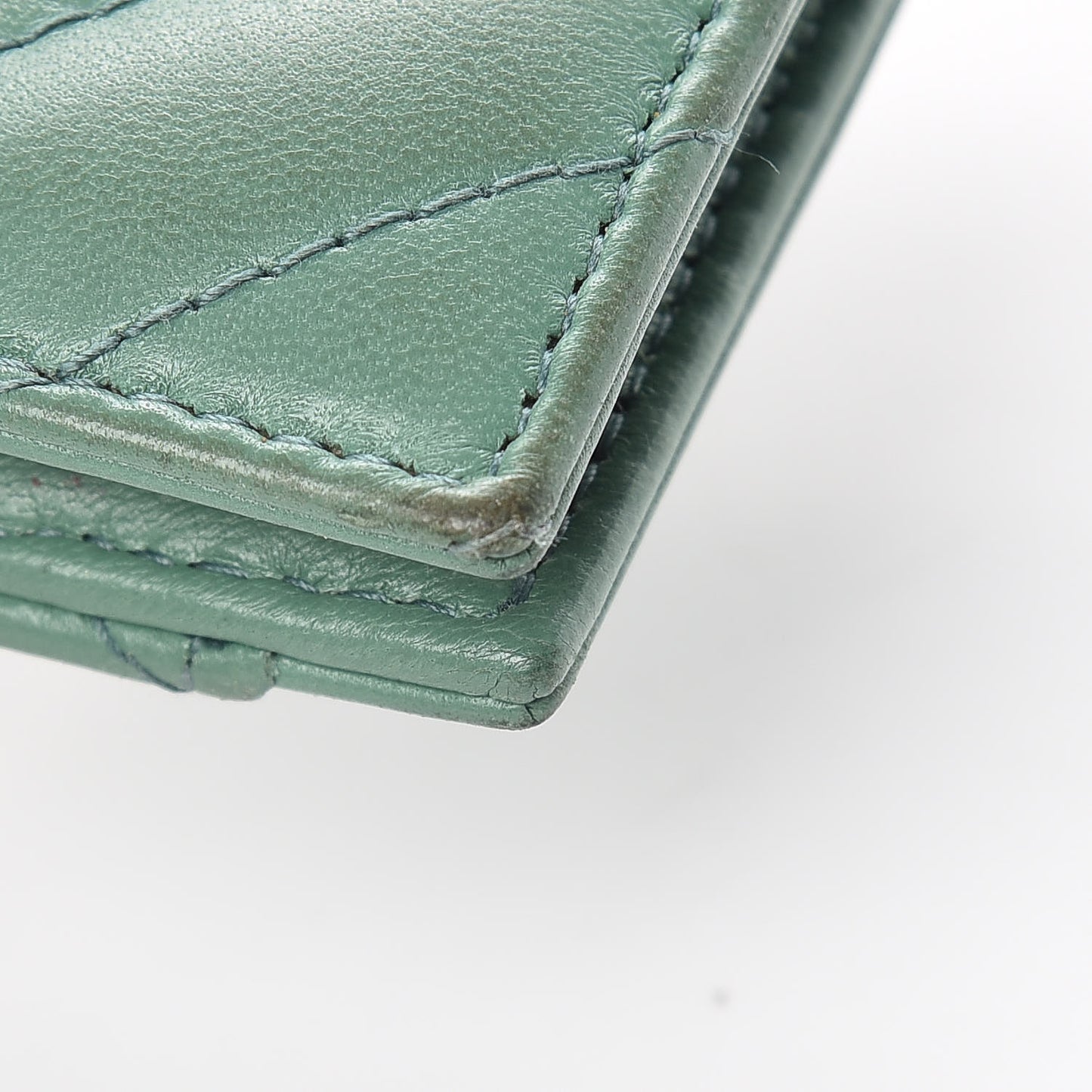 Lambskin Chevron Quilted Card Holder Wallet Green