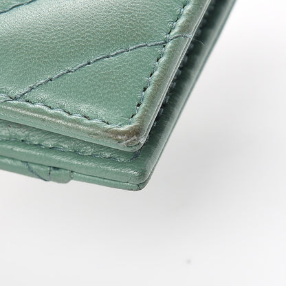 Chanel Lambskin Chevron Quilted Card Holder Wallet Green 8 of 17