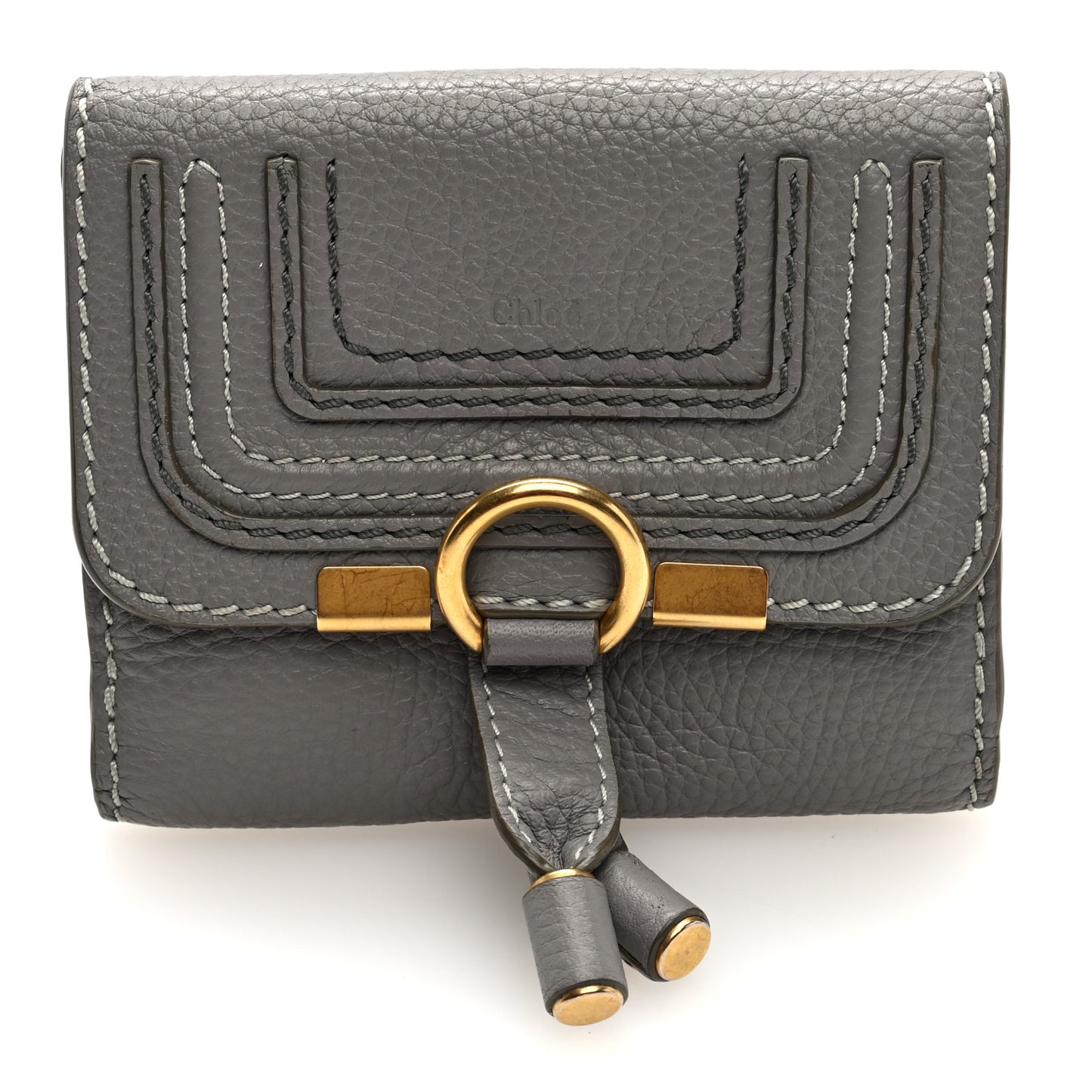 Grained Calfskin Marcie Square Wallet Cashmere Grey