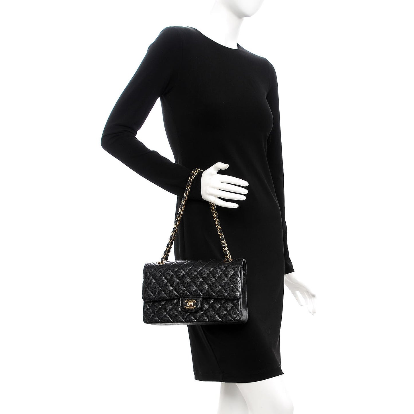 Caviar Quilted Medium Double Flap Black