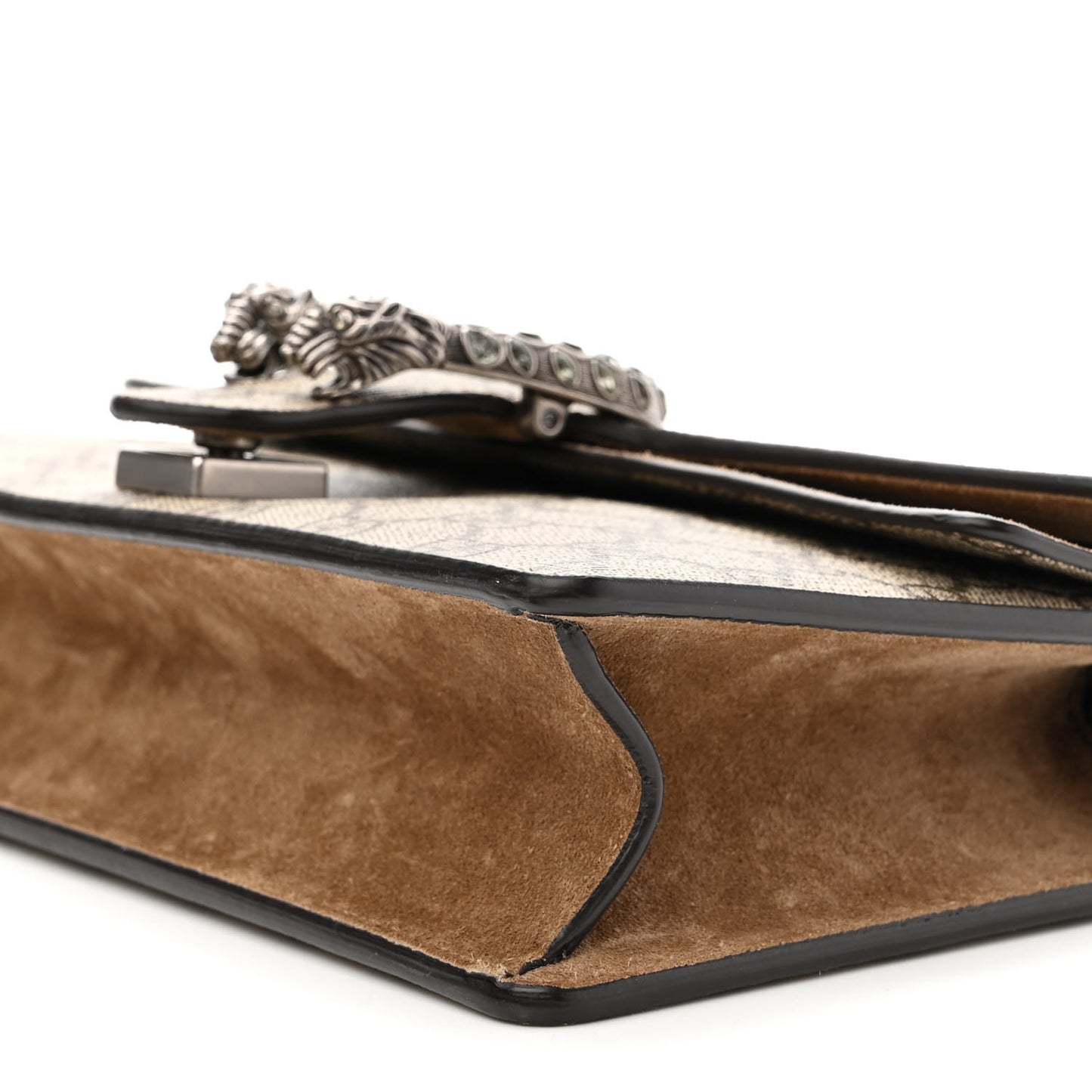 GG Supreme Monogram Suede Crystal Small Dionysus Shoulder Bag Beige Ebony Taupe