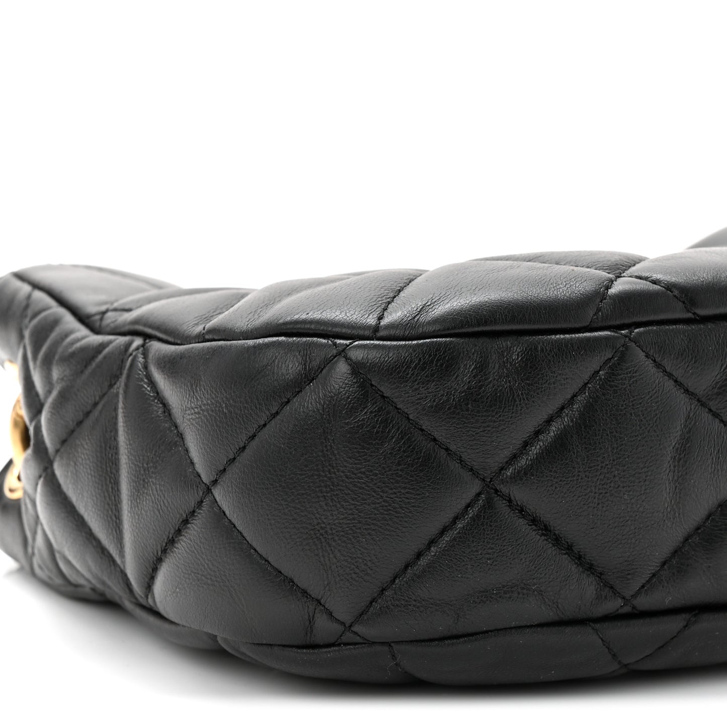 Lambskin Quilted Small Chain Hobo Black