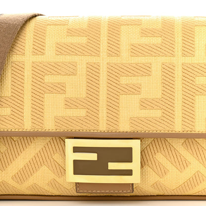 Fendi Raffia Vitello King Lucido FF Embroidered Baguette Grano Sand 8 of 14