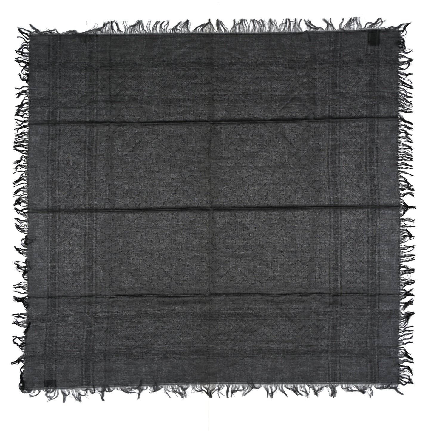 Wool Silk GG Monogram Diamante Plaid Surviee Shawl Graphite Black