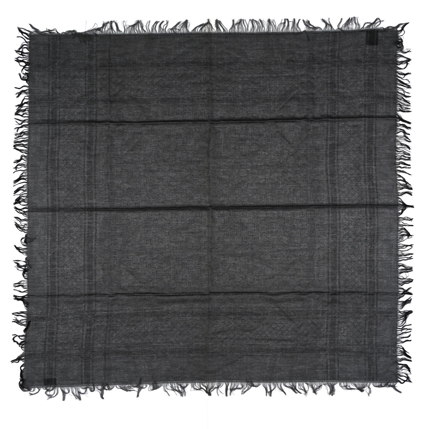 Gucci Wool Silk GG Monogram Diamante Plaid Surviee Shawl Graphite Black 1 of 3