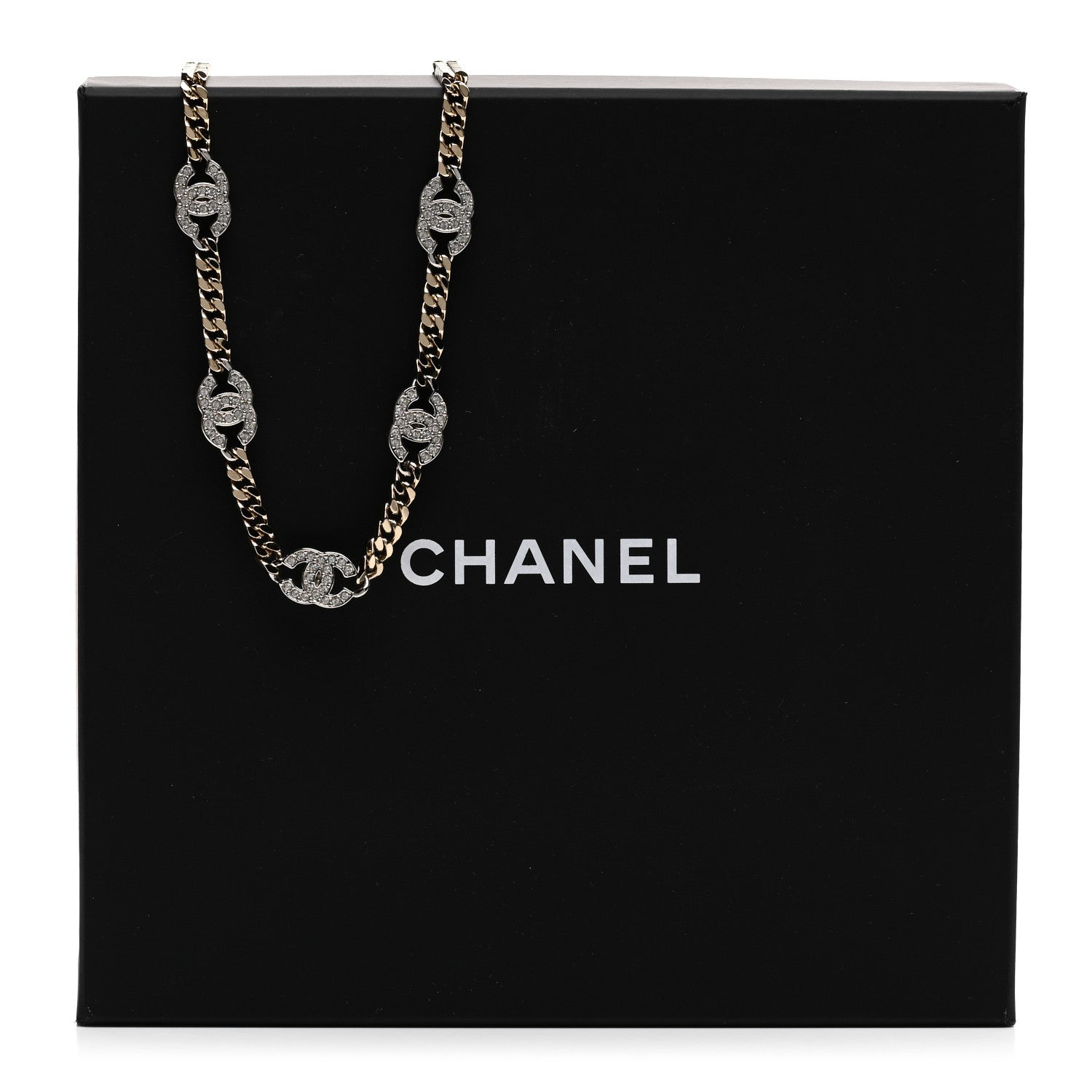 Chanel Crystal Chain CC Link Choker Gold Silver 6 of 6