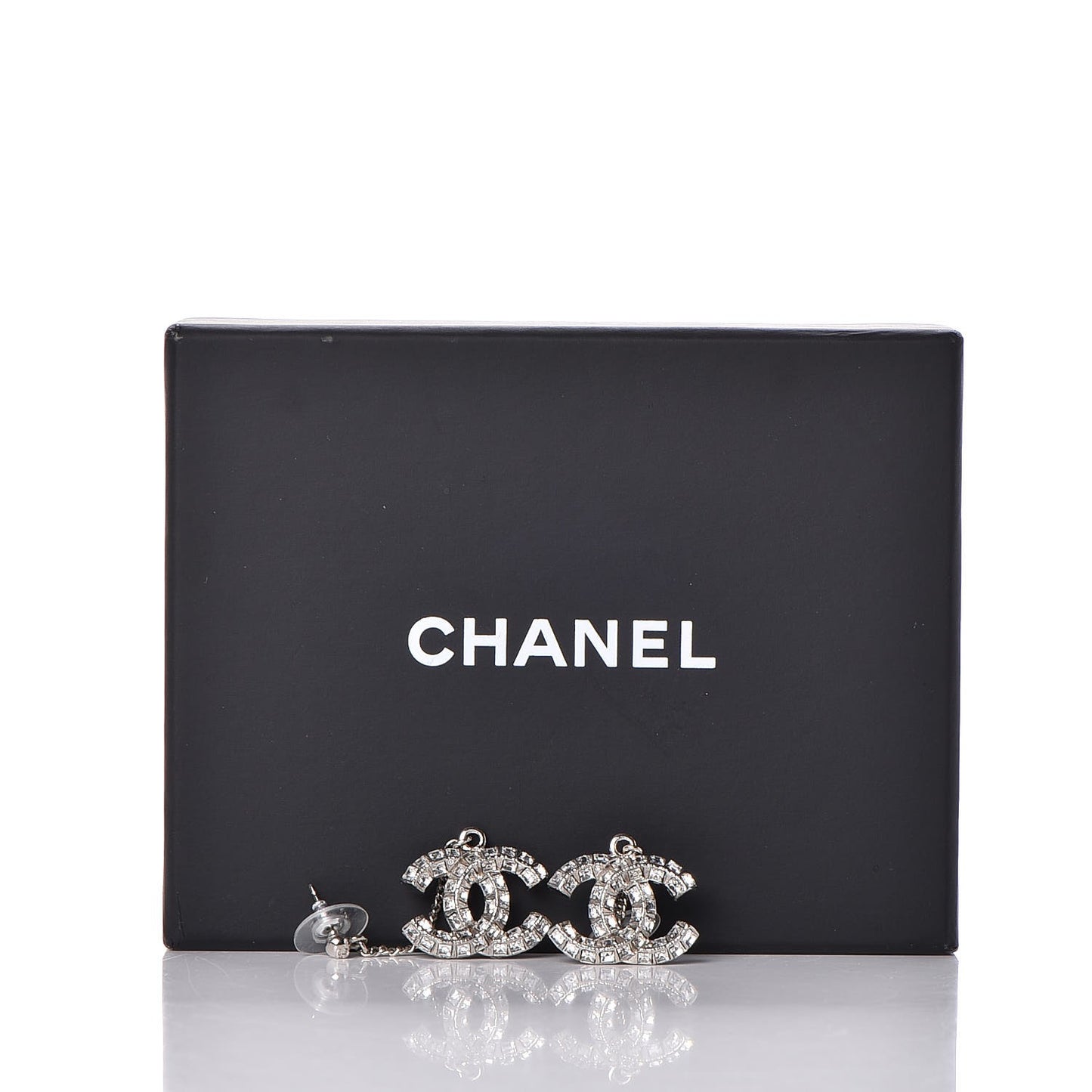 Baguette Crystal CC Drop Earrings Silver
