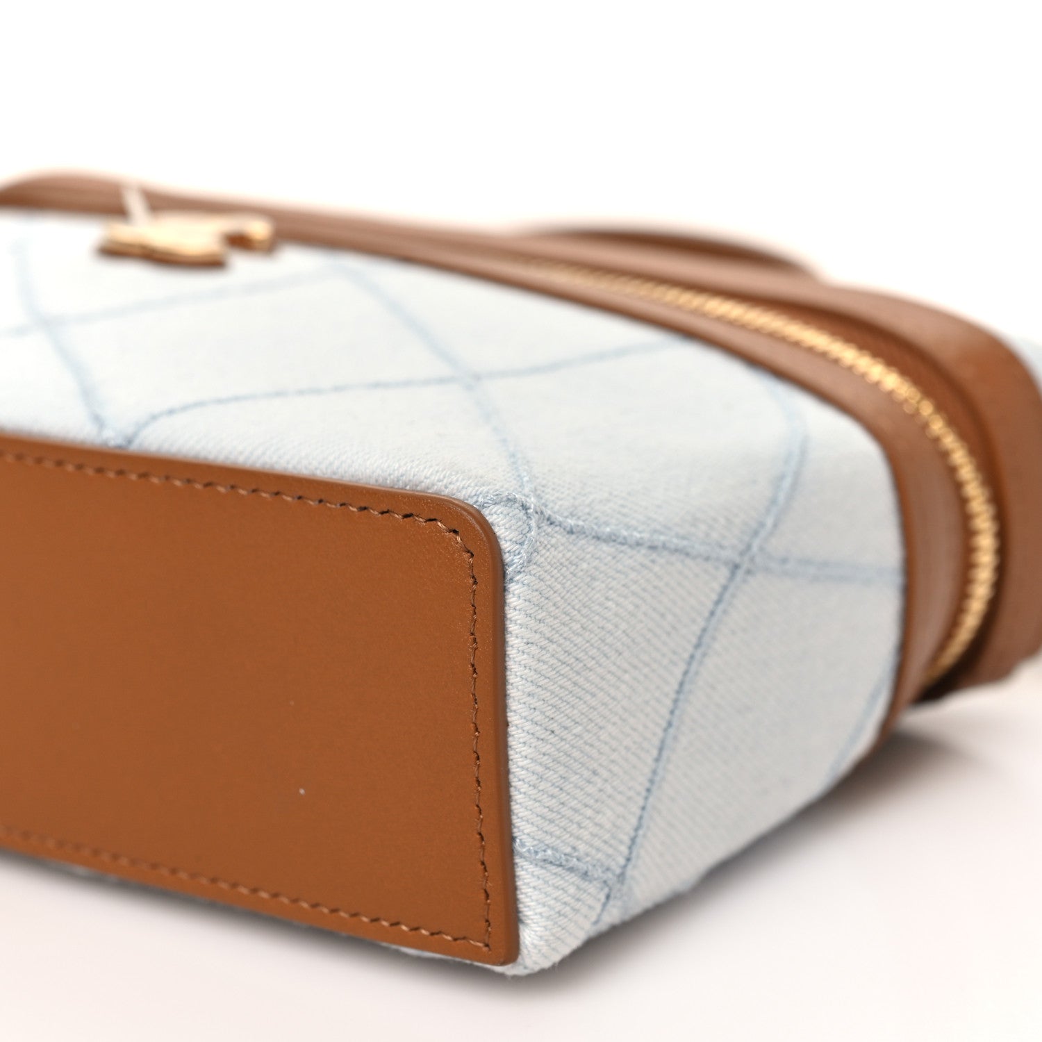 Chanel Washed Denim Calfskin Quilted Top Handle Slim Vanity Case With Chain Blue Brown 10 of 11