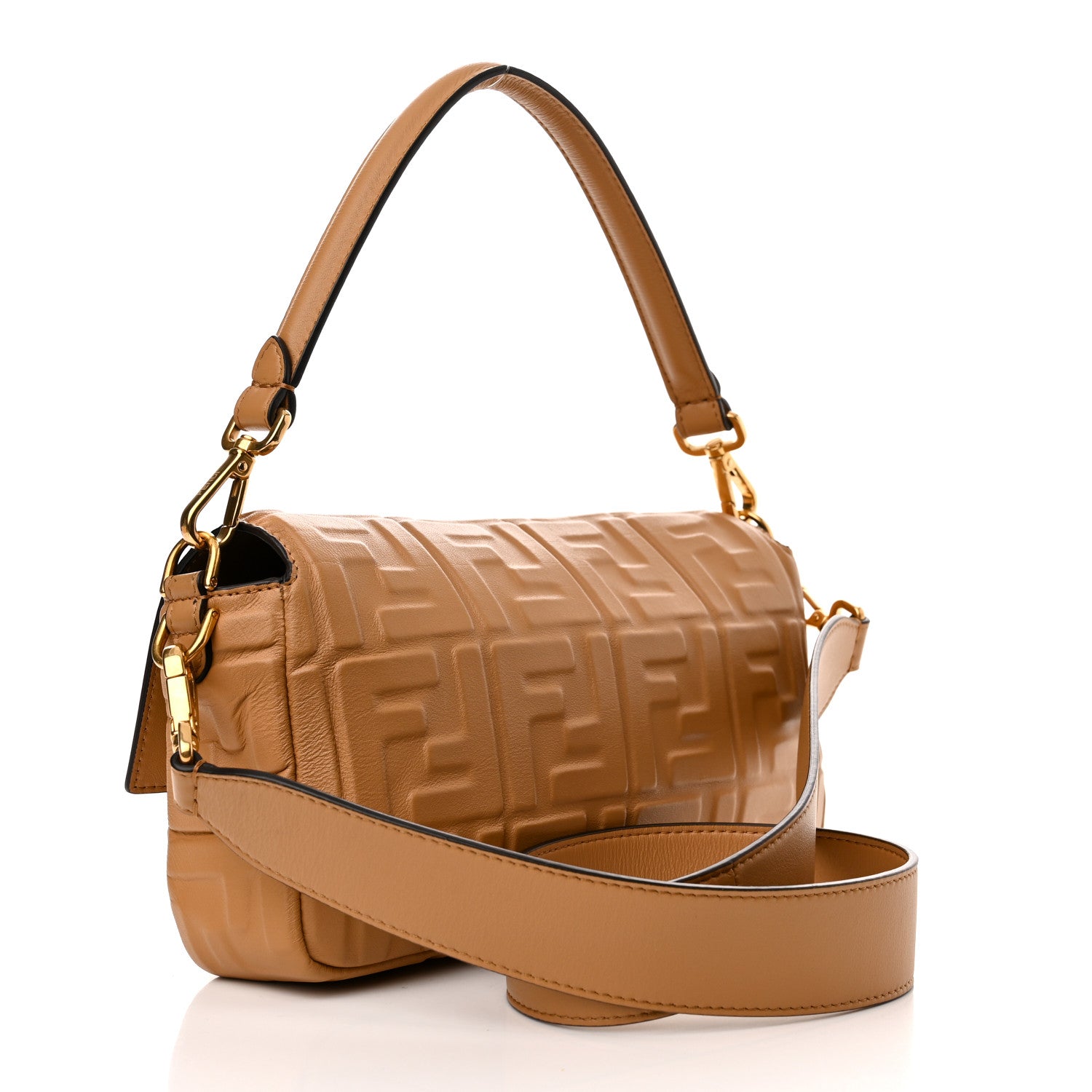 Fendi Nappa FF 1974 Embossed Baguette Miele Scuro 3 of 11