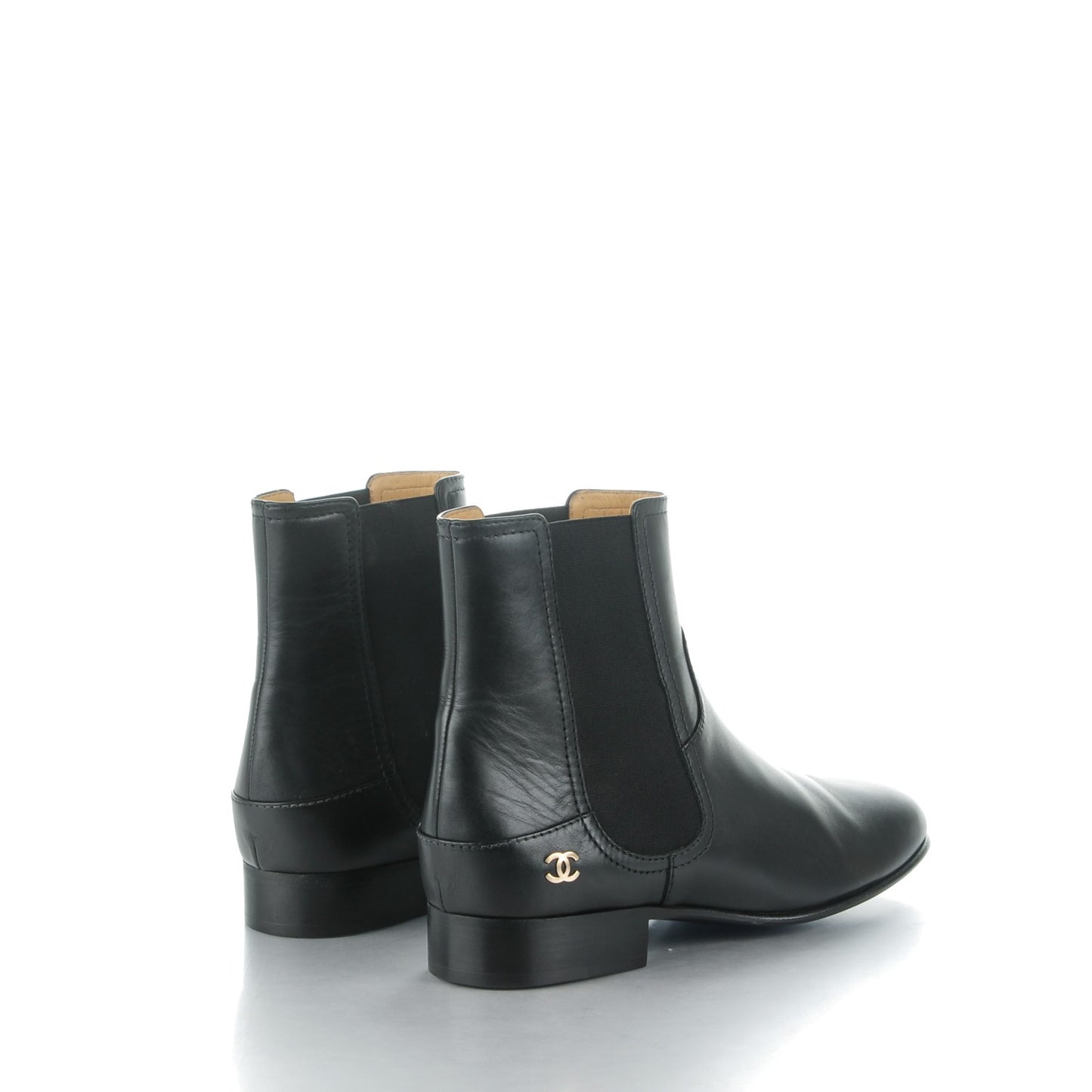 Calfskin Elastic Short Boots 40 Black