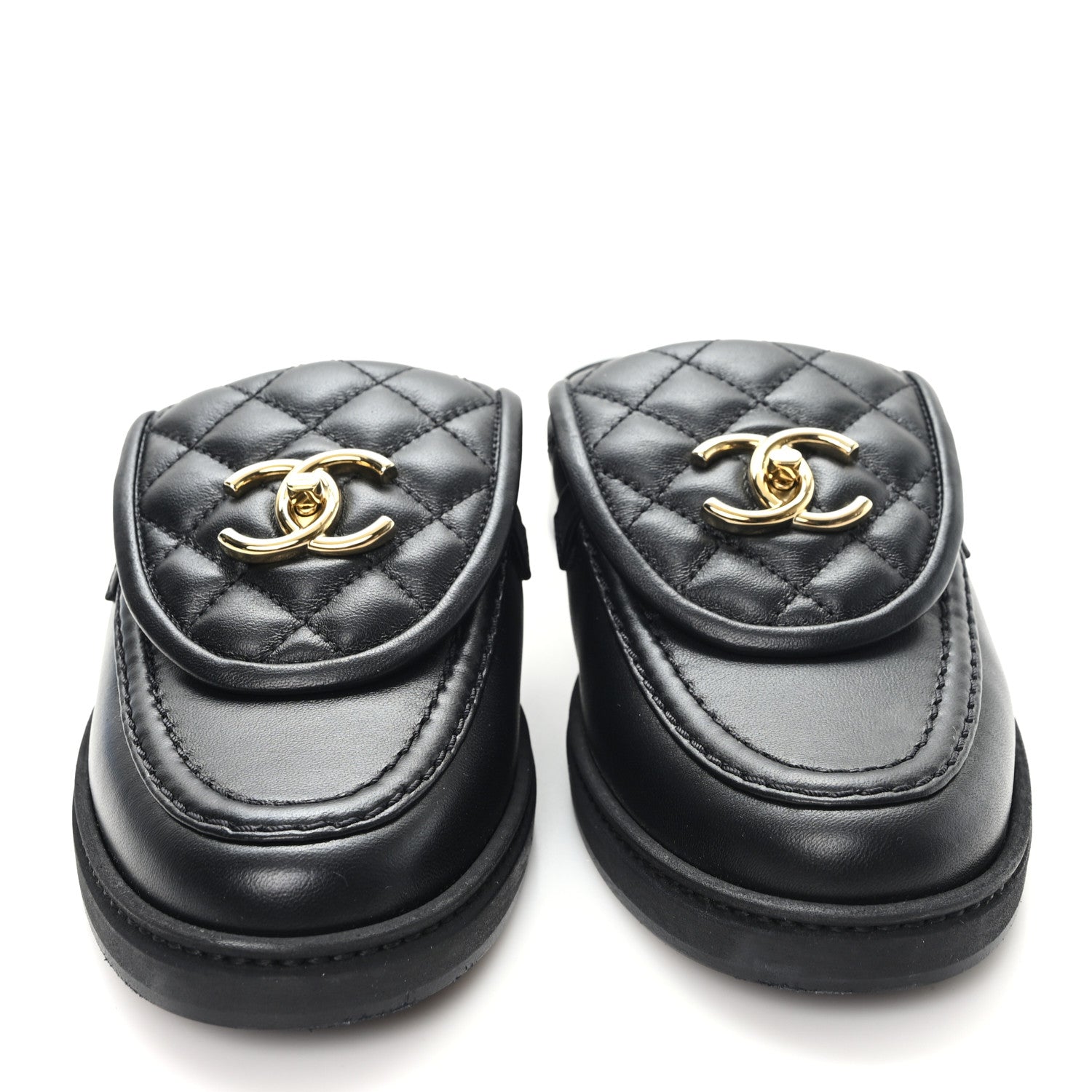 Chanel Lambskin Quilted CC Turnlock Mules 37.5 Black 1812063