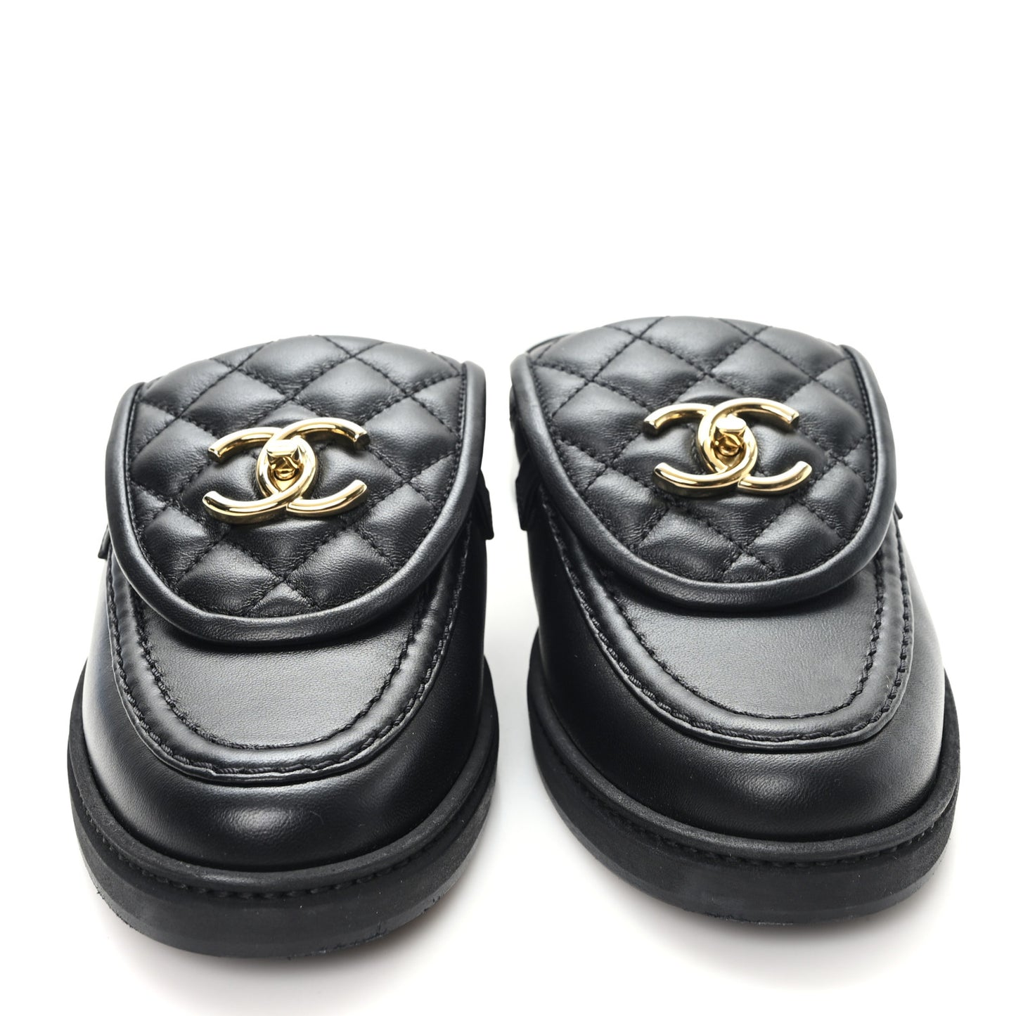 Lambskin Quilted CC Turnlock Mules 37.5 Black