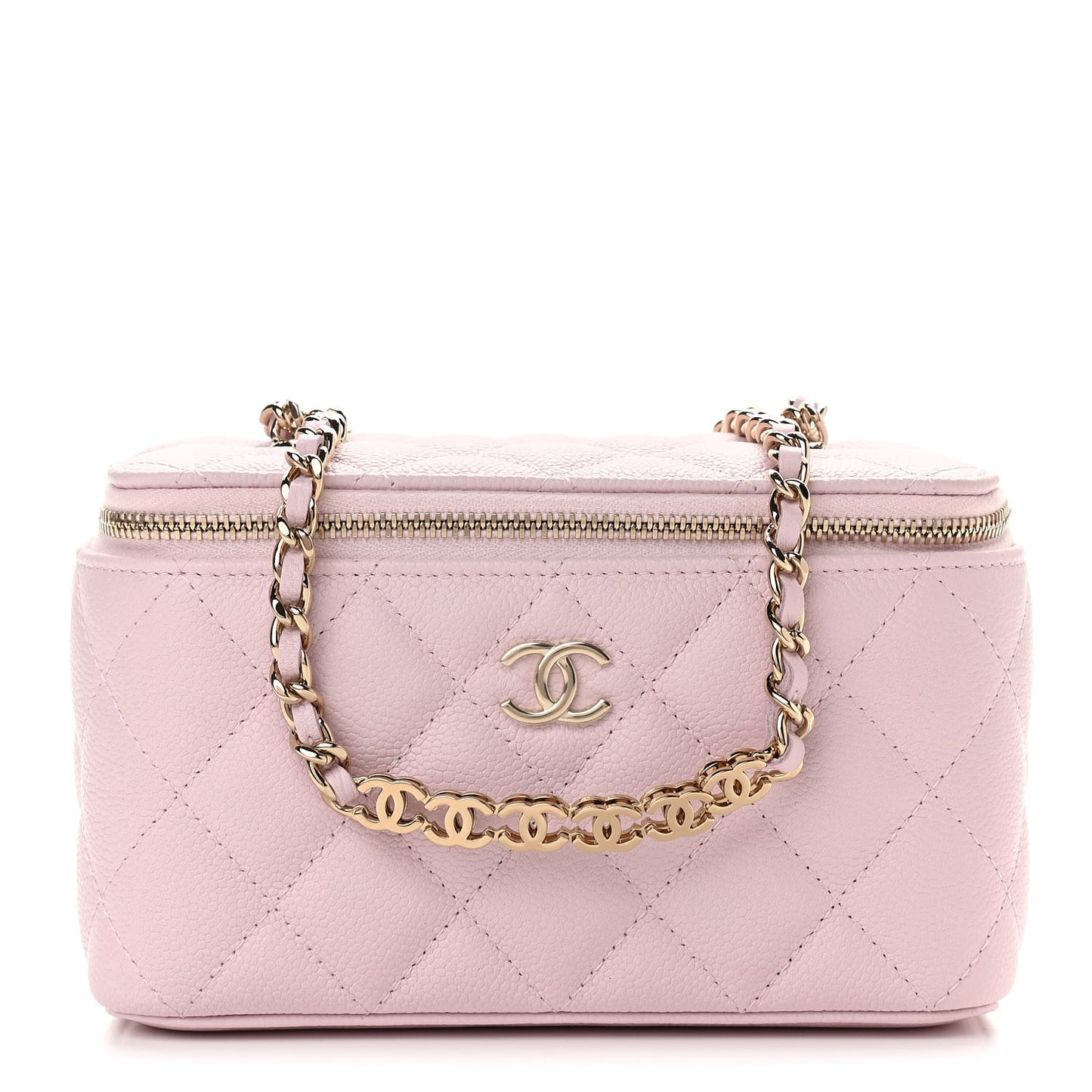 Caviar Quilted Small Tiny CC Vanity Case With Chain Light Pink